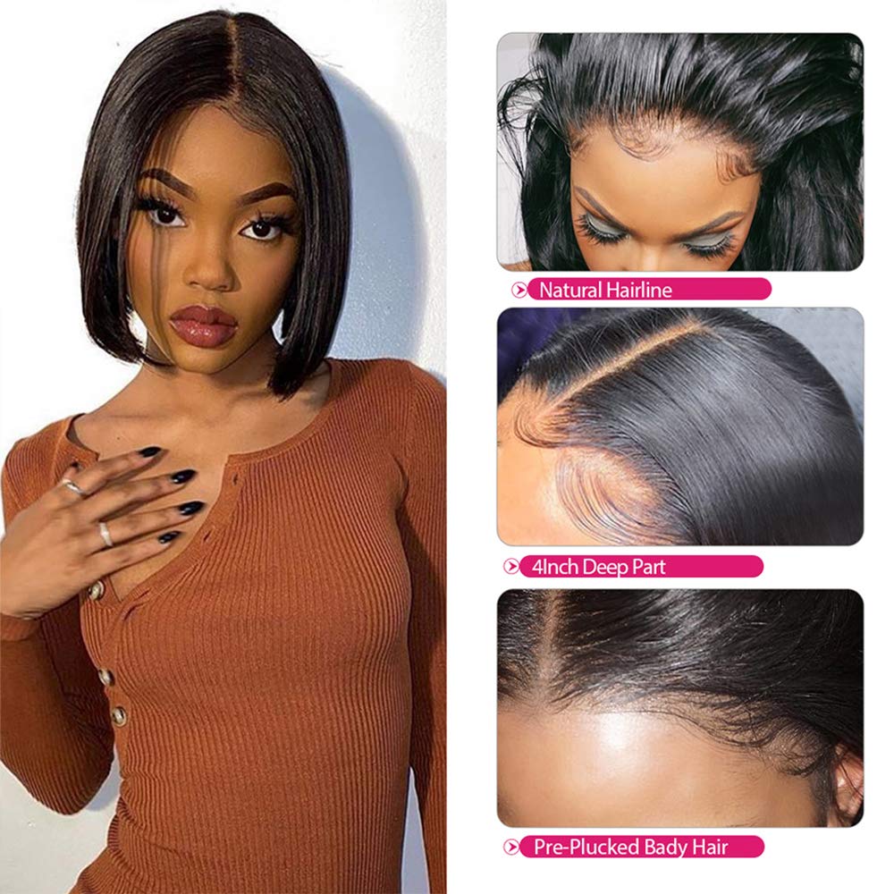 HD Transparent Lace Short Bob Human Hair Wigs - Pre Plucked 13x4 Lace Front Wig with 150% Density Brazilian Remy Hair - Natural Color 10 Inch Bob Cut for Women | Perfect for Daily Wear, Cosplay & Special Occasions