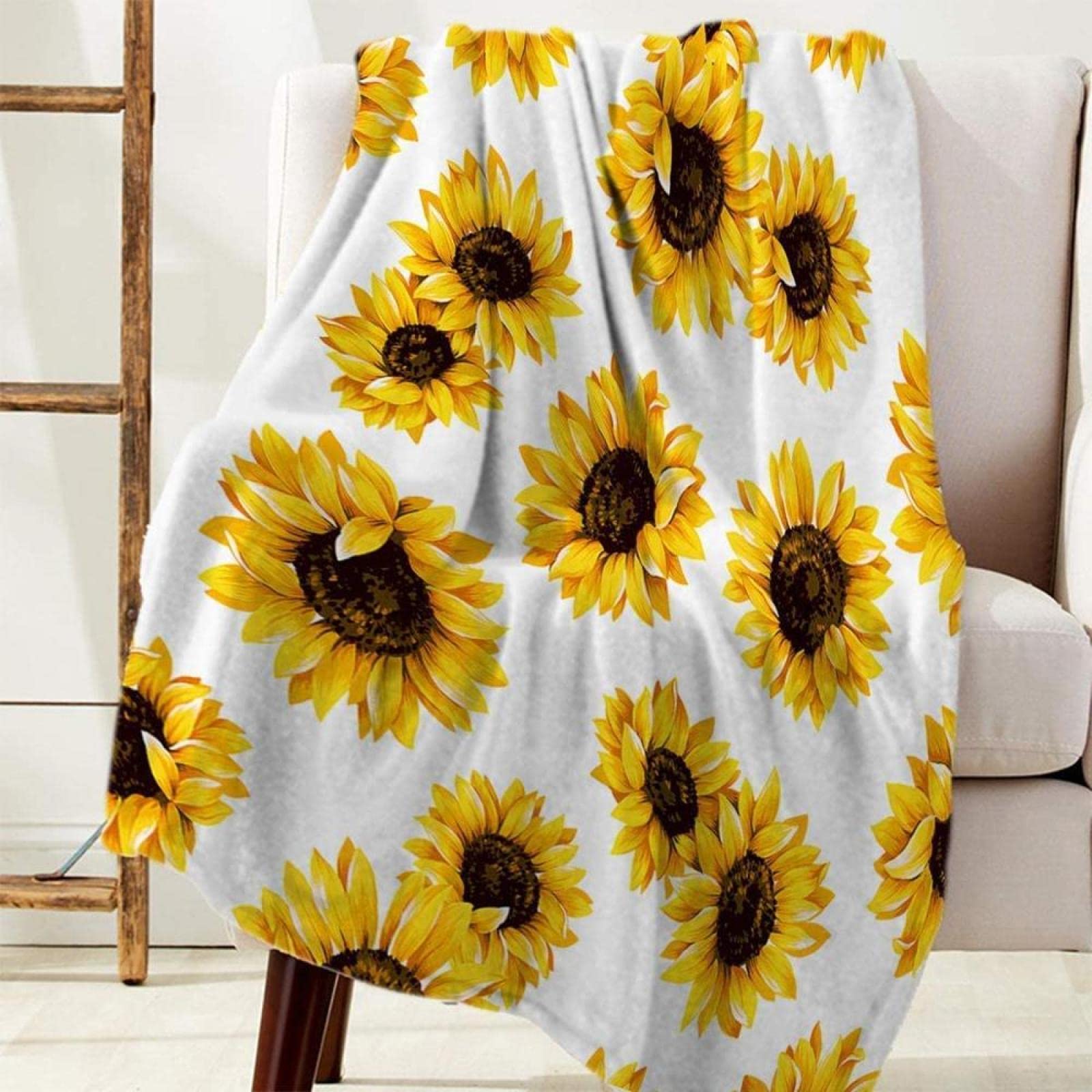 Sunflower Yellow Flannel Fleece Throw Blanket - Soft Plush Microfiber Blanket for Couch, Bed, Sofa & Travel - Lightweight & Warm (50