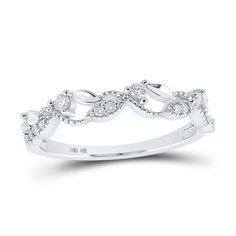10K White Gold Women's Round Diamond Vine Stackable Band Ring - 1/6 Carat Total Weight, Dainty Wedding Band, Anniversary Gift, Everyday Jewelry for Women - Perfect for Stacking, Layering or Wearing Solo