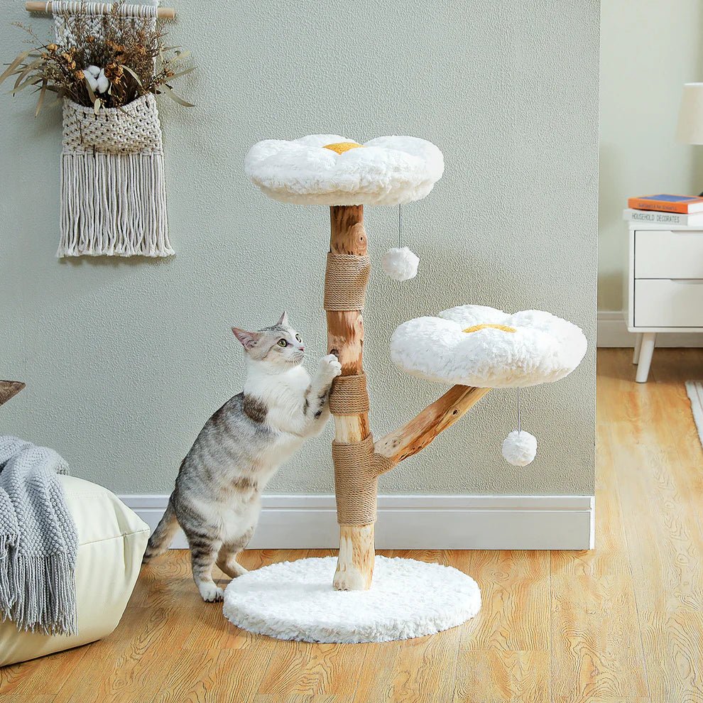 Premium Blossom Cat Tree with Real Wood - Sturdy & Natural Cat Climbing Tower for Indoor Play, Scratching & Lounging - Perfect for Small to Large Cats in Home or Apartment