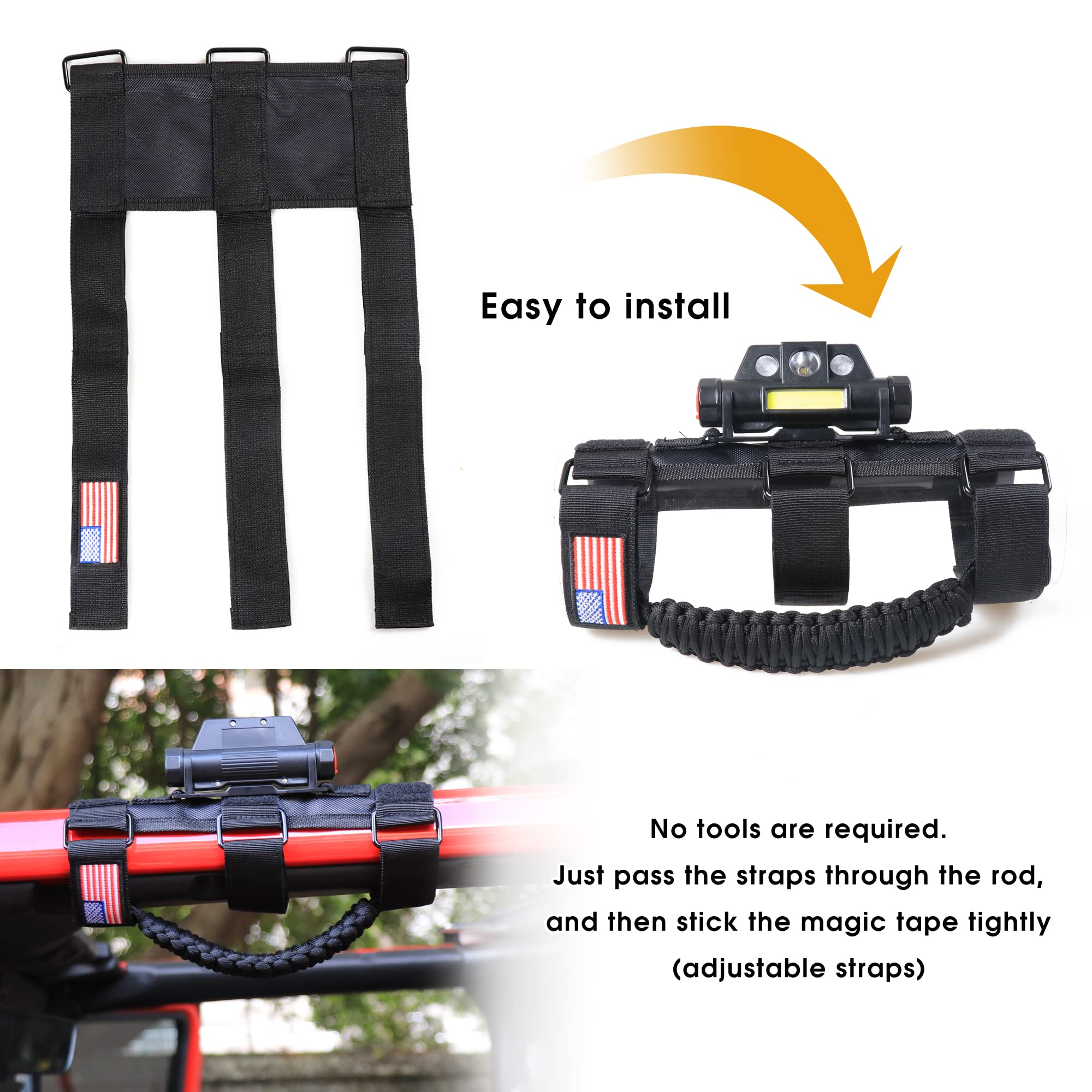 **Jeep Wrangler CJ YJ TJ JK JL Gladiator JT Grab Handles with LED Lights - 3 Lighting Modes, Black (2 Pack) - Off-Road & Nighttime Safety Accessories**