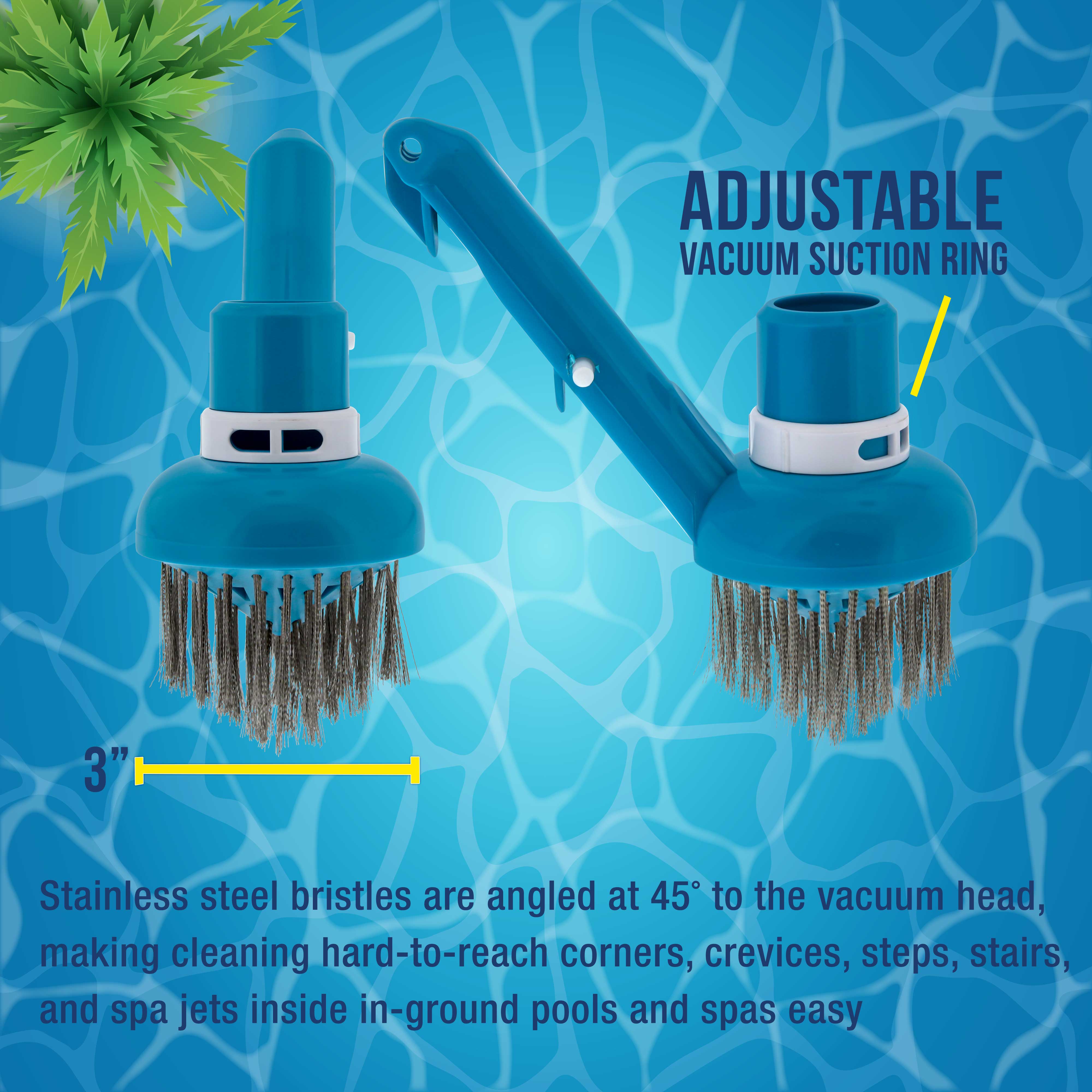**Stainless Steel Pool Vacuum Head Brush - Adjustable Suction Ring for Calcium, Rust & Stain Removal - Ideal for Concrete & In-Ground Pools**