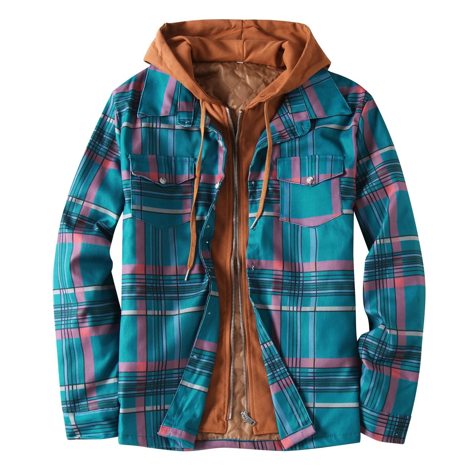 Men's Plaid Lapel Hooded Padded Shirt Jacket - Winter Loose Fit Coat for Outdoor Hiking & Casual Wear | Sandstone Ridge Style