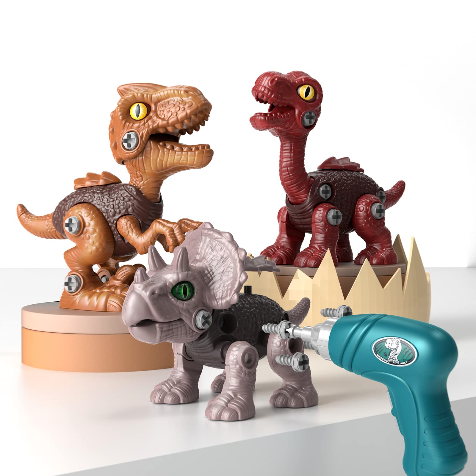 Eners Take Apart Dinosaur Toys for Kids Ages 3-8 - STEM Building Set with Electric Drill - Educational Dinosaur Construction Toys for Boys & Girls (Red) - Perfect for Birthday Gifts, Classroom Activities & Creative Play