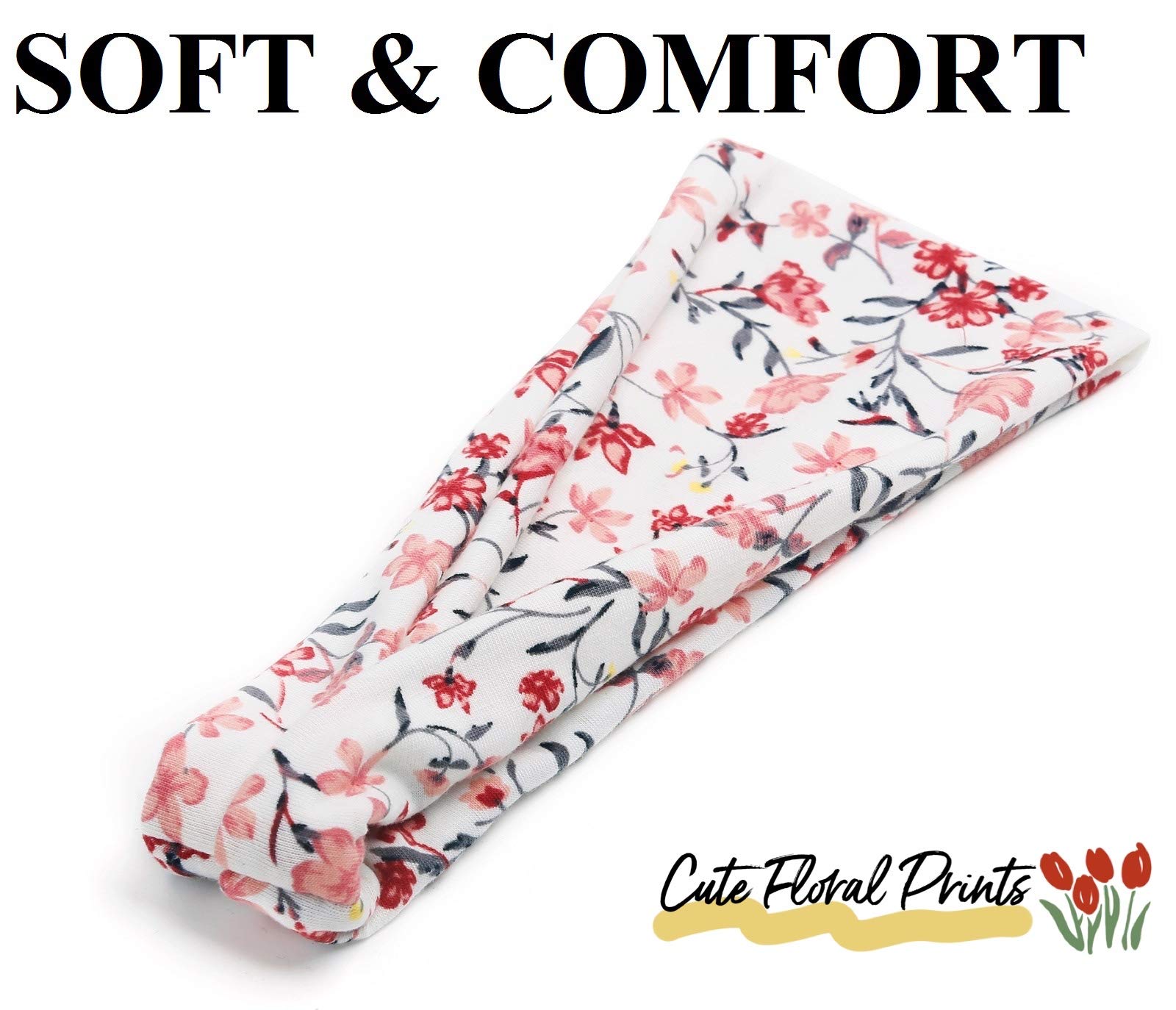 Huachi Women's Boho Floral Print Headbands - 6 Pack Non-Slip Hairbands for Workout, Yoga, Exercise & Summer Fashion | Perfect for Gym, Running, Tennis & Outdoor Activities