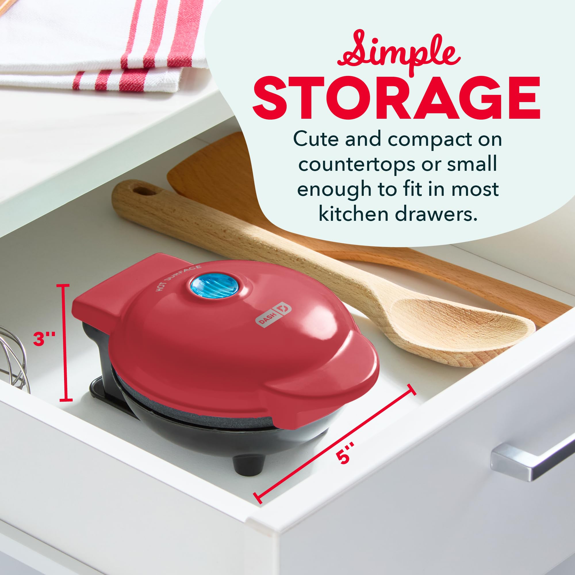 DASH Mini Waffle Maker for Kids & Families - 4 Inch Nonstick Waffle Iron with Quick Heat-Up, Compact Design - Perfect for Breakfast, Snacks, Parties & Dorm Rooms (Red)