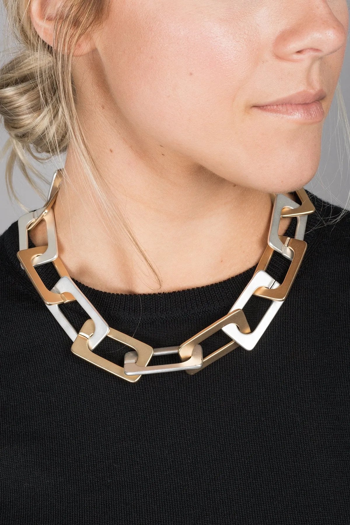 Chunky Chain Duo Necklace Set - Trendy Layered Gold & Silver Necklaces for Women - Perfect for Casual Outfits, Date Nights & Gift Giving