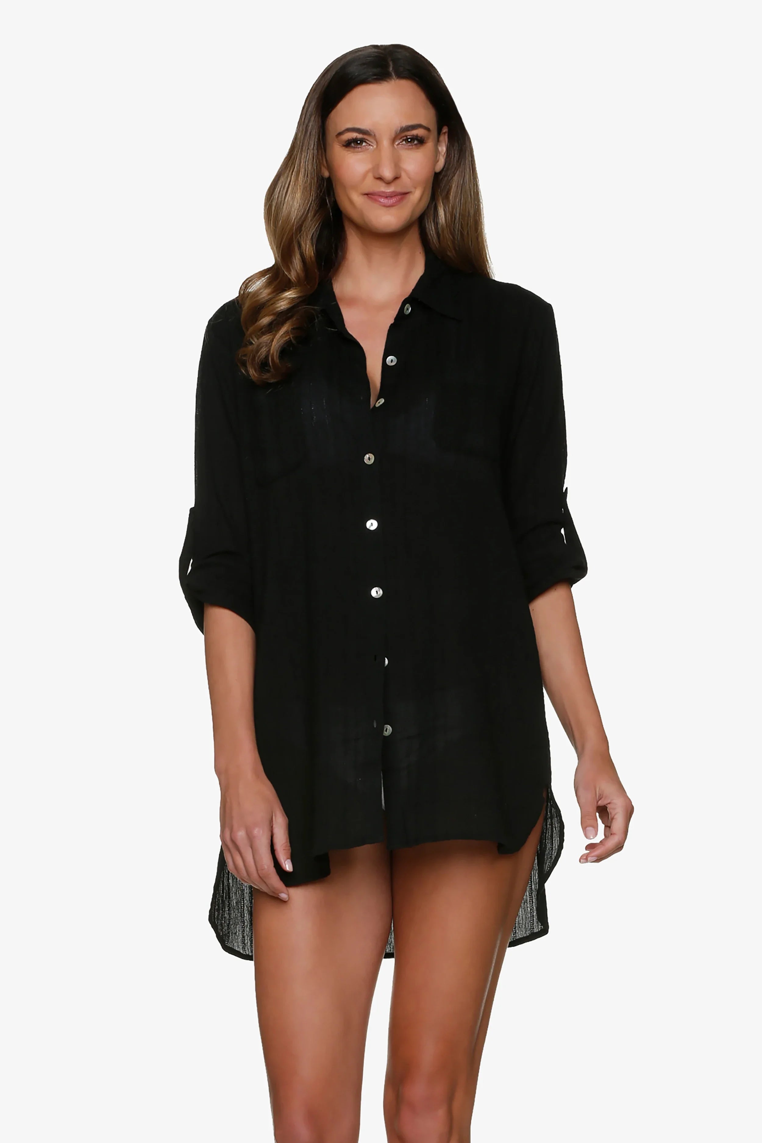 Relaxed Fit Black Shirt Dress for Women - Casual Long Sleeve Button Down Tunic Top - Perfect for Office, Weekend Outings & Travel