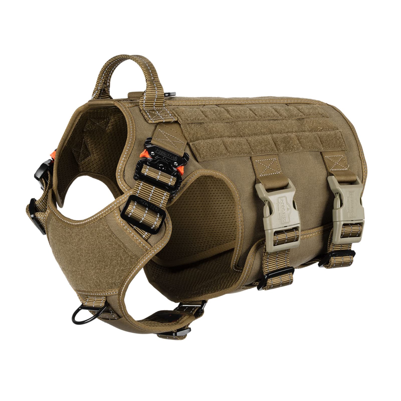 ICEFANG GN5 Tactical Dog Harness - Adjustable No-Pull Vest with MOLLE System, Hook & Loop Panels, Front Leash Clip & Reflective Straps (Large, Brown) - Ideal for Police K9, Service Dogs & Outdoor Adventures