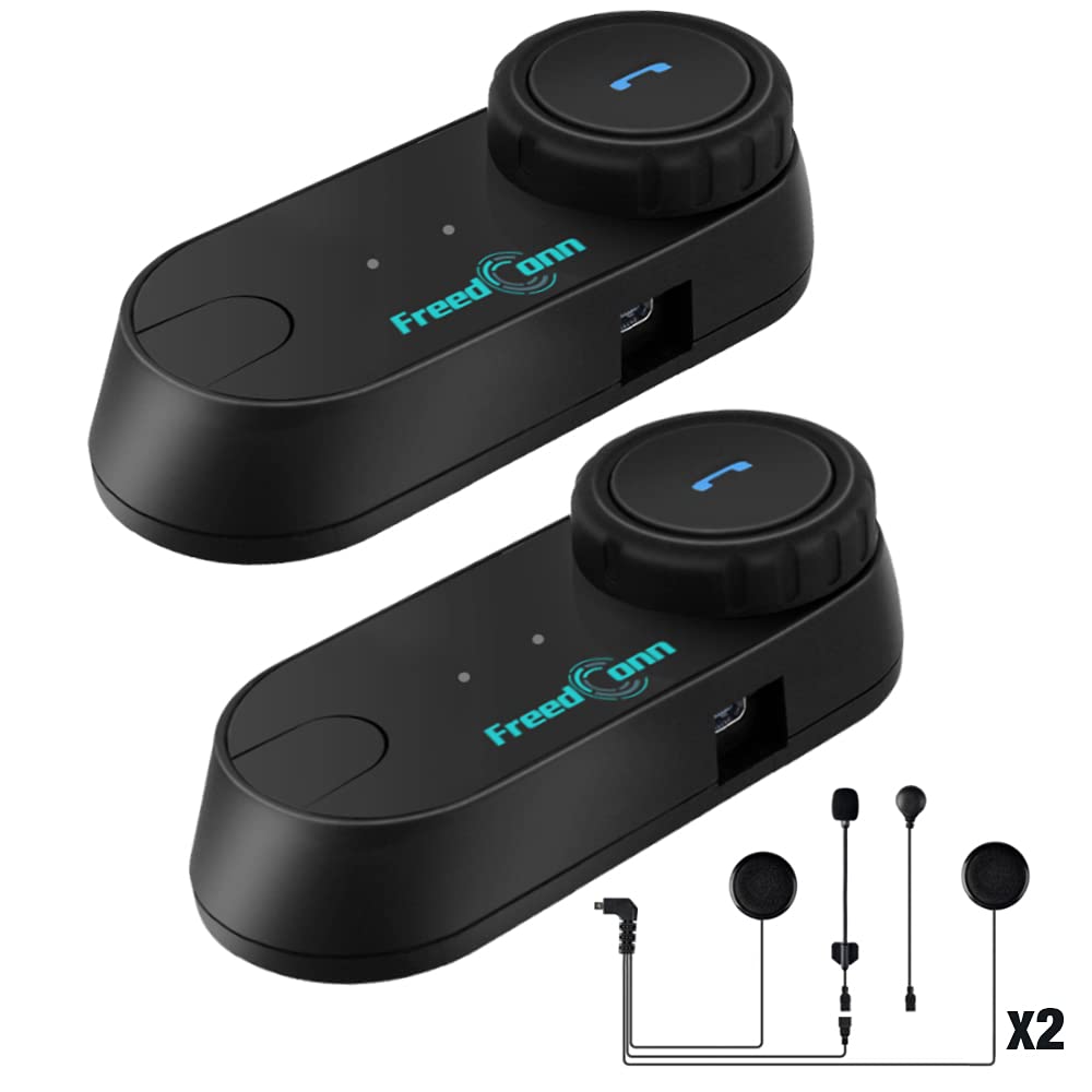FreedConn T-comVB Motorcycle Bluetooth Intercom Headset - Waterproof BT5.0 Helmet Communication System with 800m Range, GPS, FM Radio, MP3 & Music Sharing (2-Pack with Soft/Hard Mic) - Perfect for Group Riding, Touring & Adventure Motorcycles