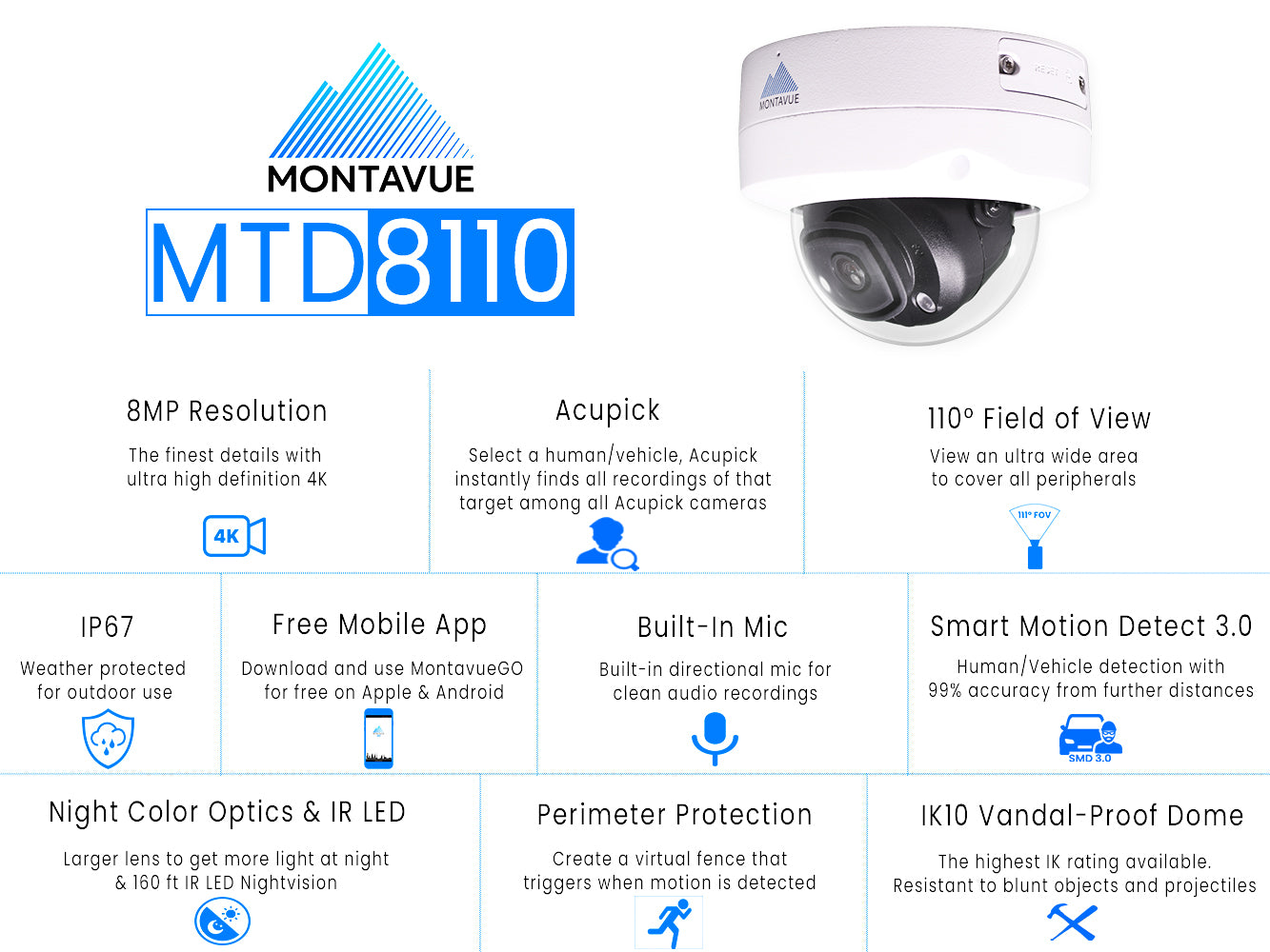 MTD8110 4K Acupick Vandal-Proof Dome Security Camera System with 16-Channel 5 Series AI NVR & 4TB HDD - Ideal for Home, Business & Outdoor Surveillance