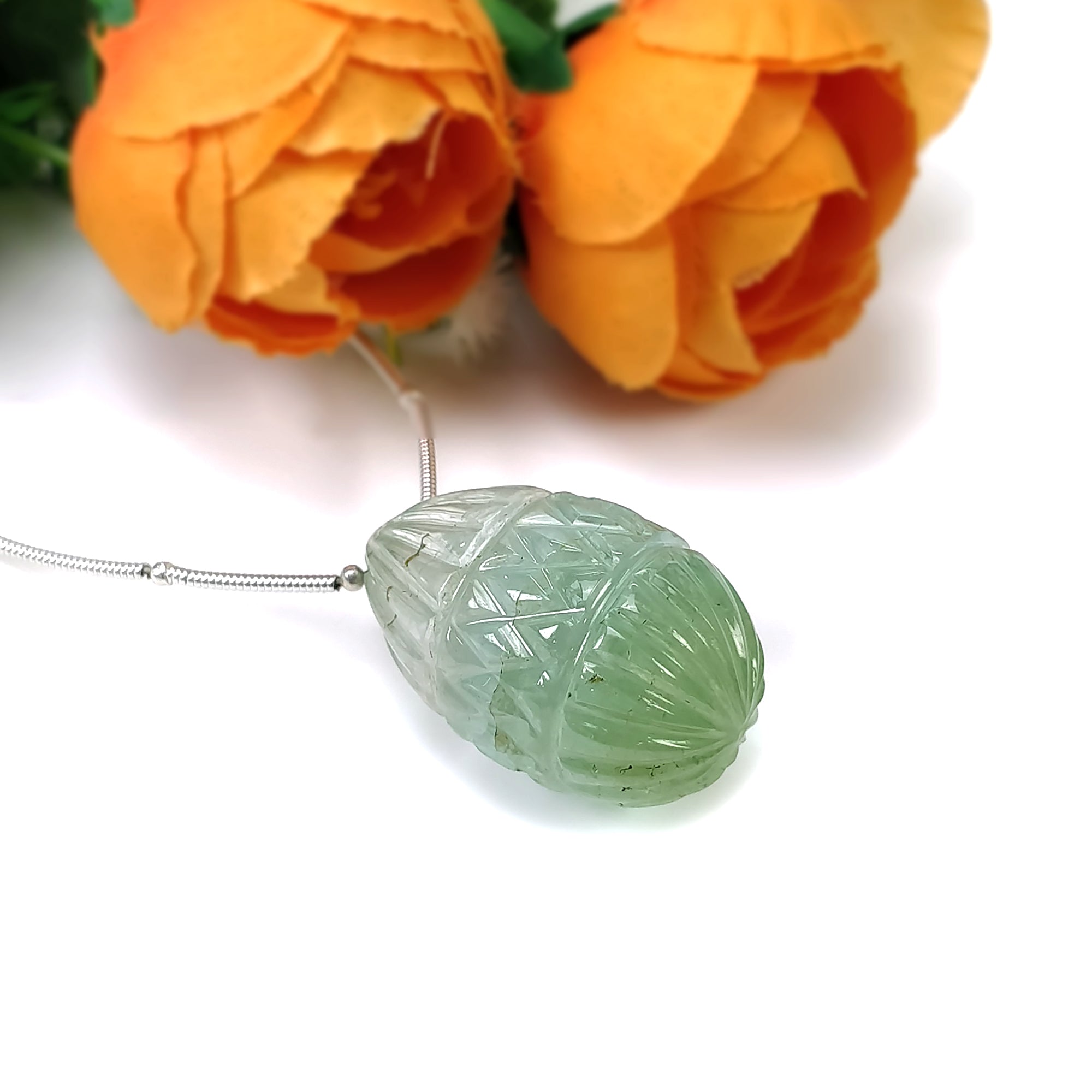 67.40cts Natural Green Tourmaline Loose Beads - Untreated Hand-Carved Teardrop Gemstone (29.5mm) for Jewelry Making, Wire Wrapping & DIY Crafts | Healing Crystal Collection
