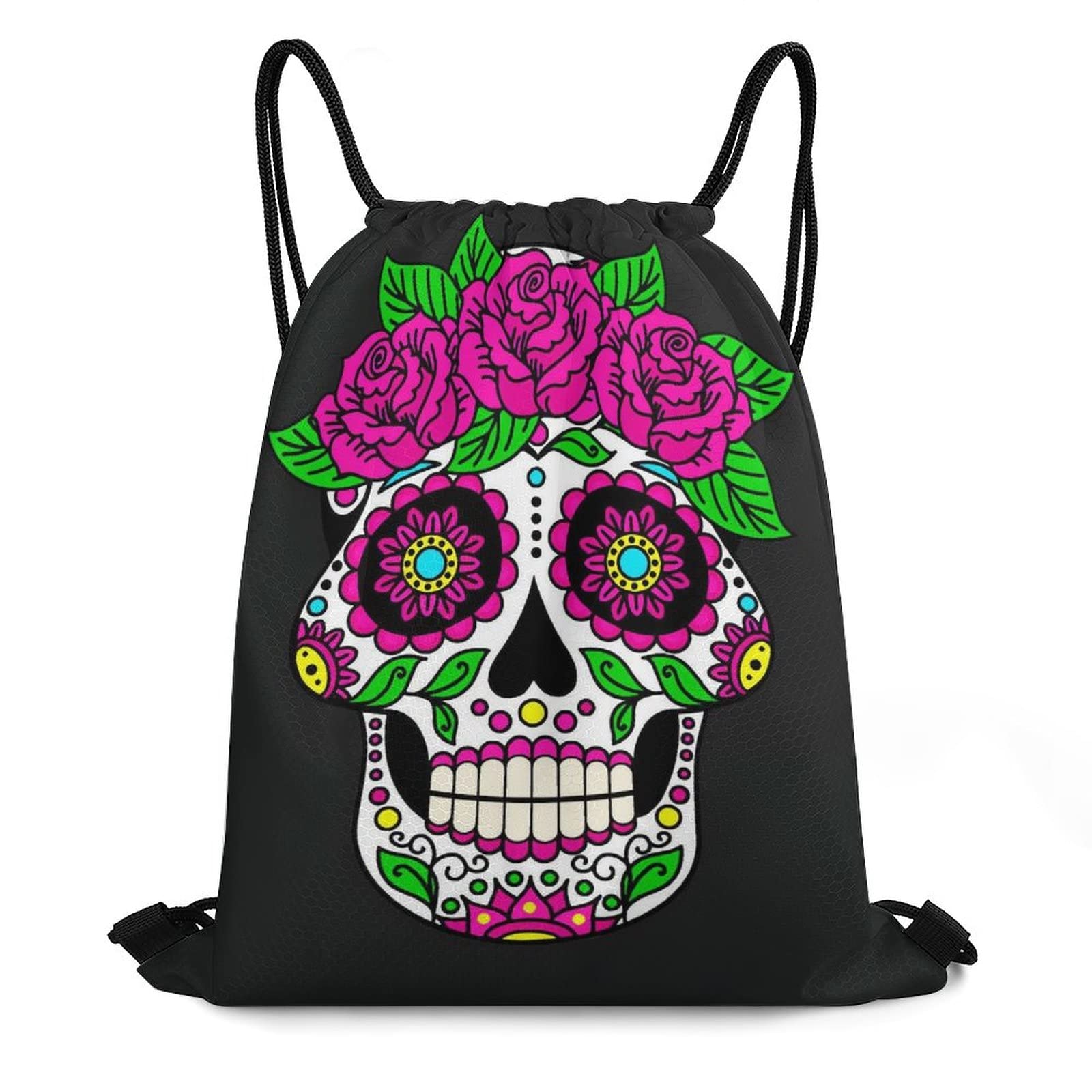 Skull Print Drawstring Backpack - Lightweight Gym Sack for Men, Women & Kids - Perfect for Sports, Workouts, School & Outdoor Activities