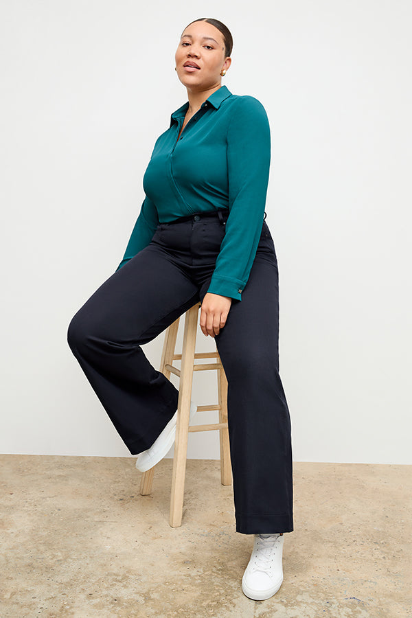 Milo Wide Leg Jeans for Women - Eco-Friendly Stretch Denim Pants in Dark Navy | Comfortable & Stylish for Casual Wear, Office & Travel