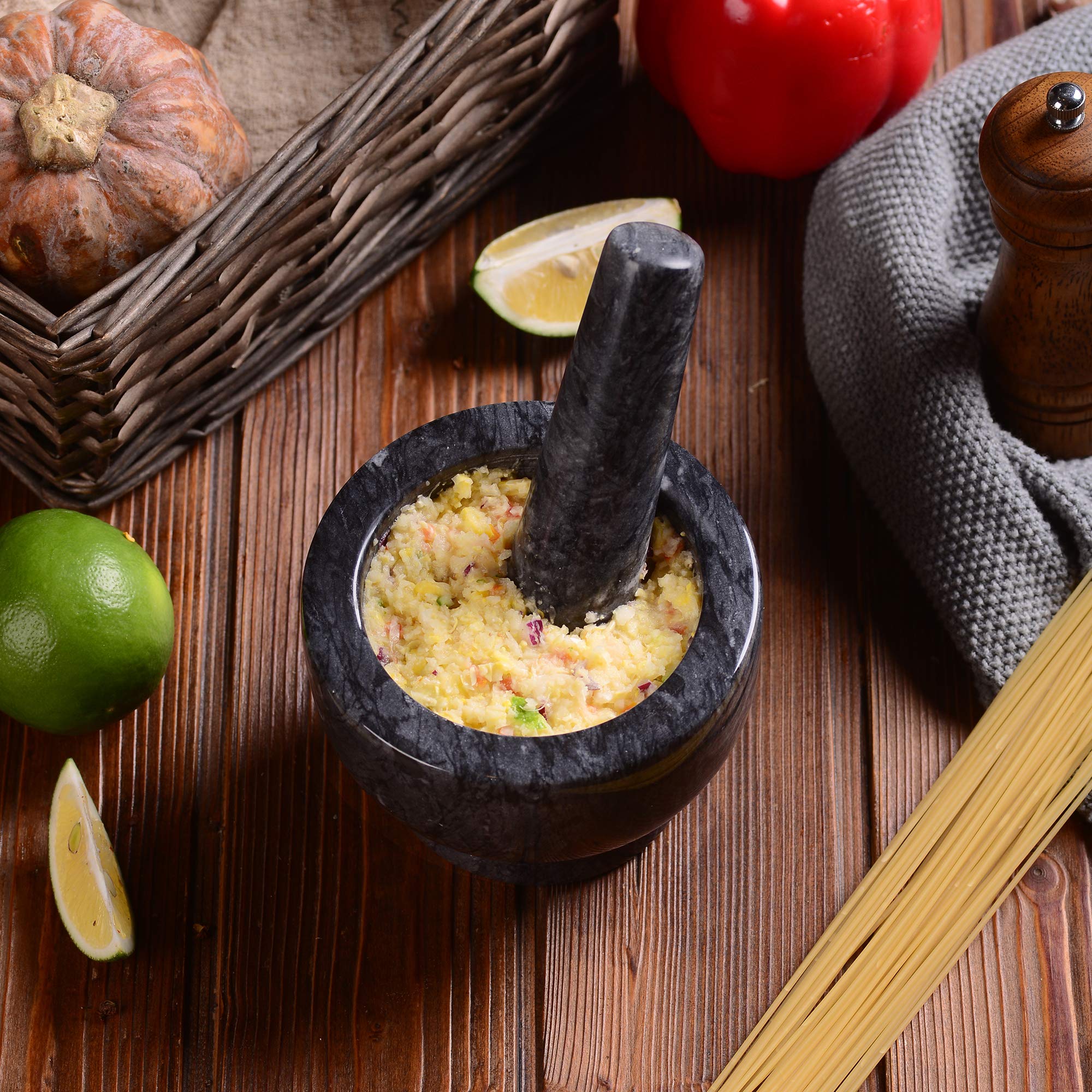 Premium Marble Mortar and Pestle Set - 12.5×9cm Solid Stone Grinder for Herbs, Spices, Guacamole, Garlic, Pesto & Ginger - Perfect for Kitchen, Cooking, Grinding Fresh Ingredients & Food Preparation