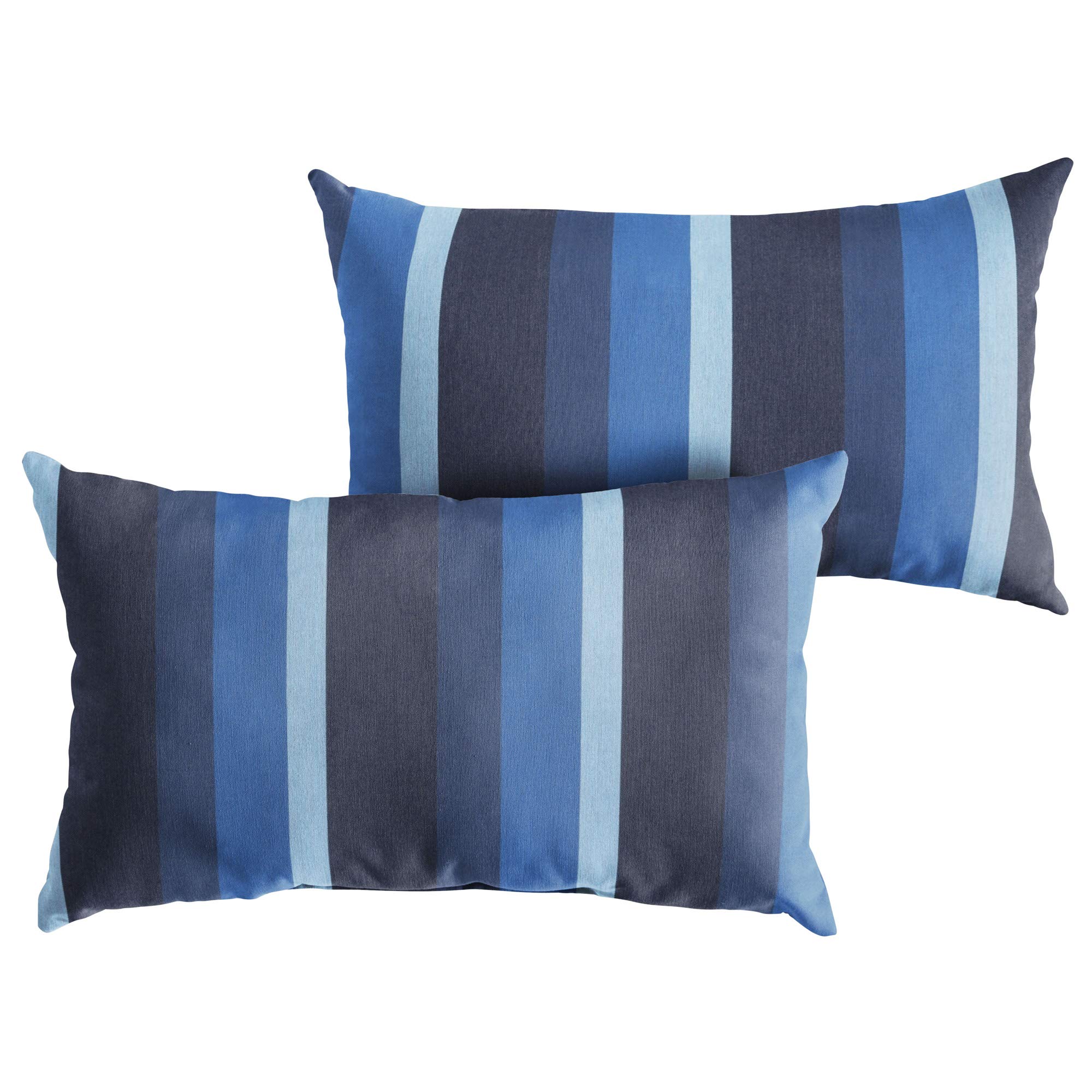 Set of 2 14x24 Indigo Navy Blue and Black Striped Lumbar Pillows - Durable Indoor Outdoor Decorative Cushions for Patio, Sofa, and Bed
