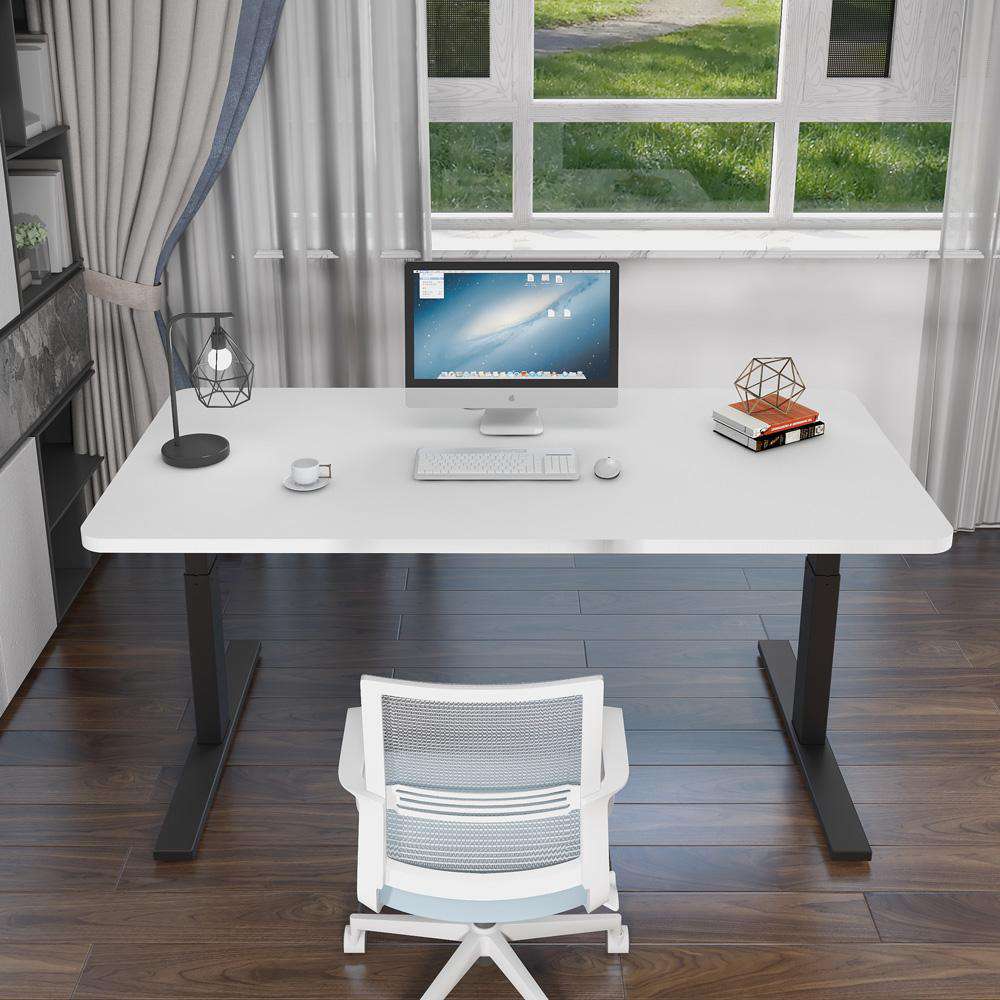 160cm Electric Standing Desk - Adjustable Height Sit Stand Desk with Dual Motor, White Frame & Black Top - Perfect for Home Office, Gaming & Workspace Ergonomics