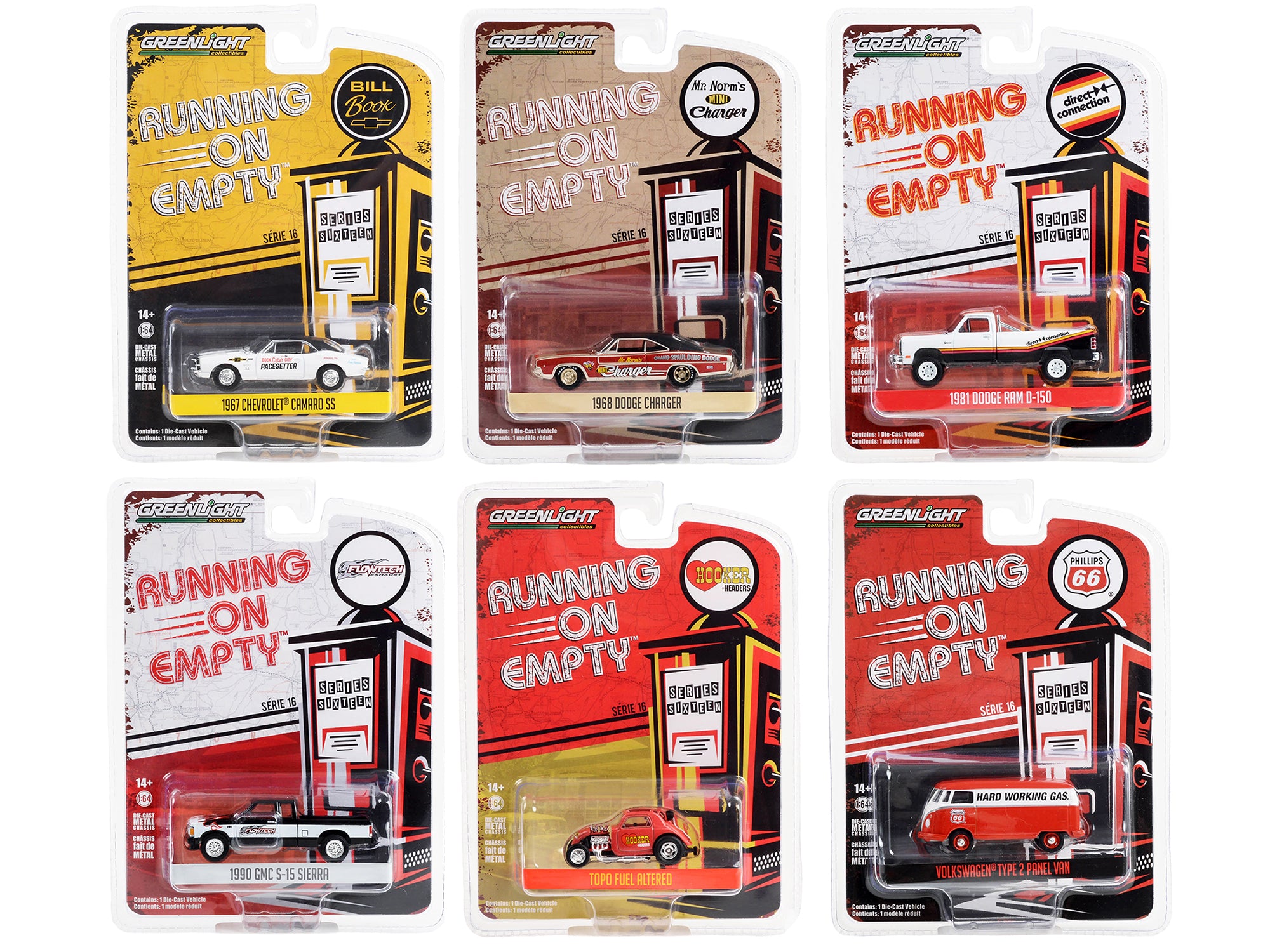 Greenlight 1/64 Diecast Model Cars - 6-Piece Running on Empty Series 16 Collectible Set for Display & Racing Scenes
