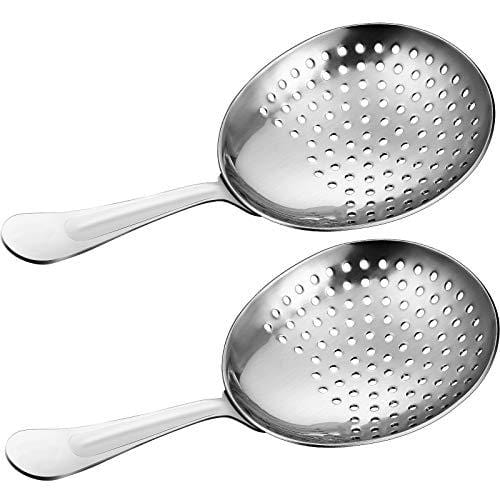 2-Pack Stainless Steel Julep Strainers - Professional Cocktail Strainer Spoon for Mixing Drinks, Home Bar & Commercial Use - Perfect for Mojitos, Martinis & Craft Cocktails