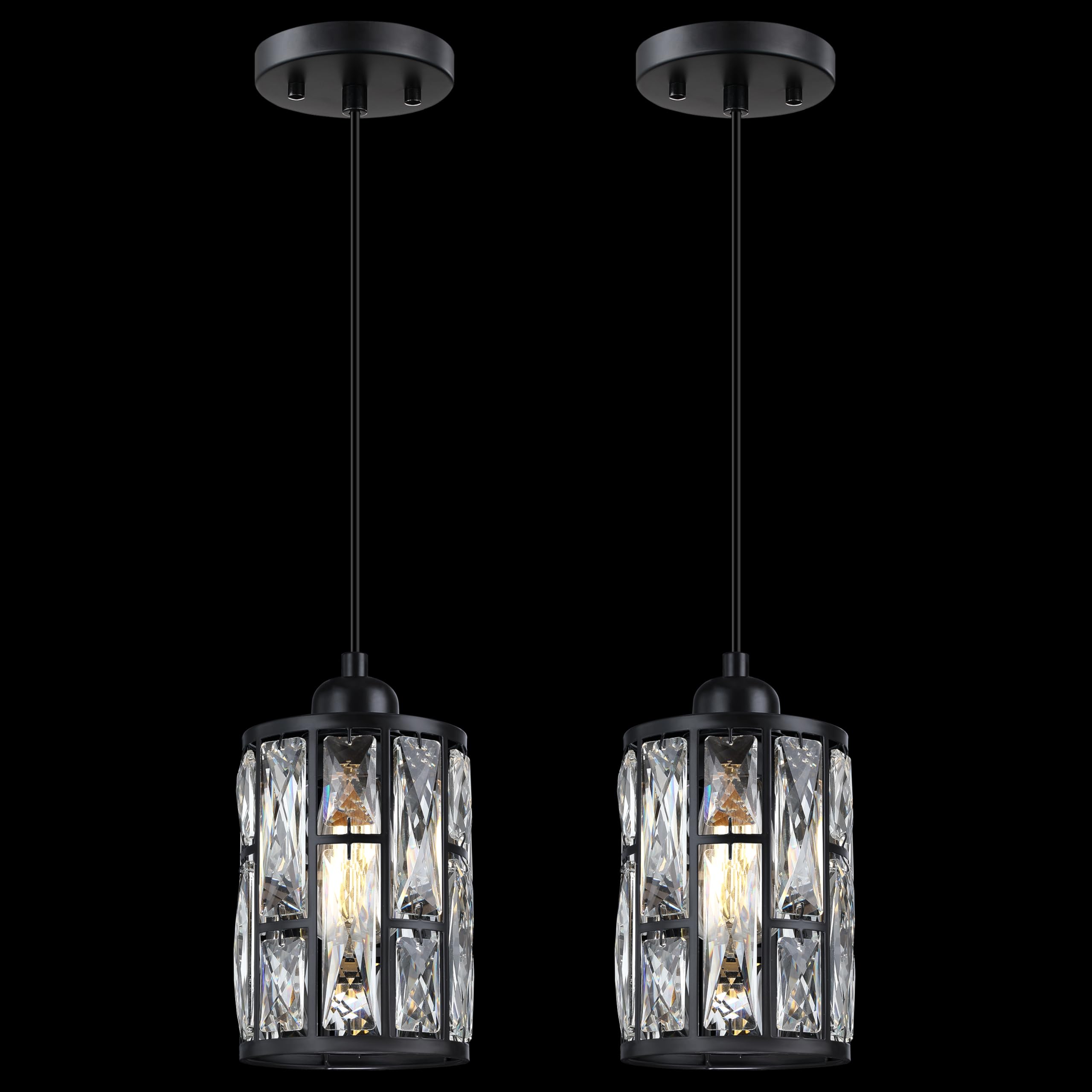 2 Pack Black Modern Crystal Metal Shade Pendant Lights - 5.4
