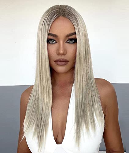 Platinum Blonde Ombre Lace Front Wig - Natural Looking Human Hair Wig for Women | Perfect for Cosplay, Parties & Daily Wear