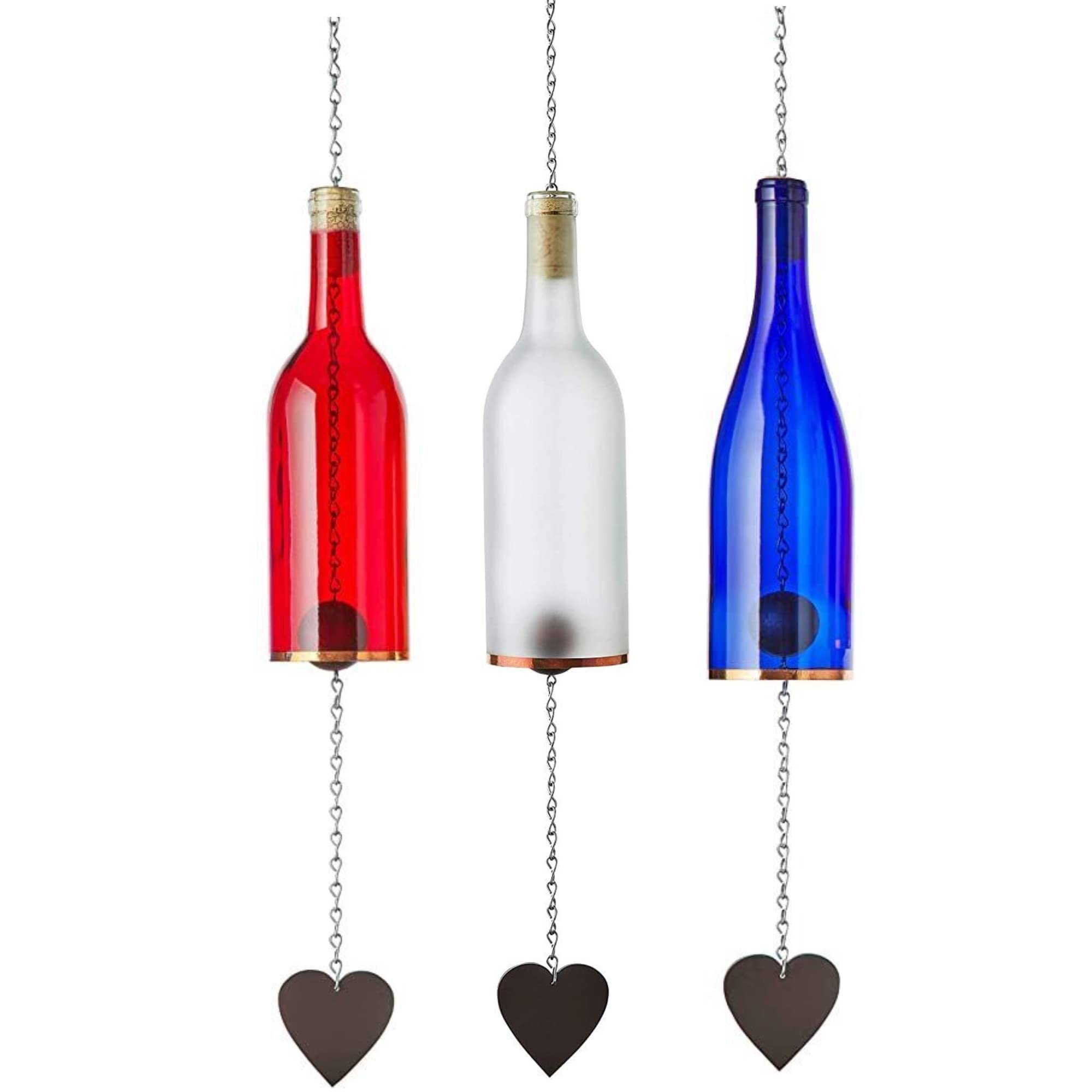 Handmade Wine Bottle Wind Chime - Outdoor & Indoor Decorative Glass Wind Chimes, Suncatcher Home Decor Gift for Women, Perfect for Garden, Patio, Porch, and 4th of July Party Decorations
