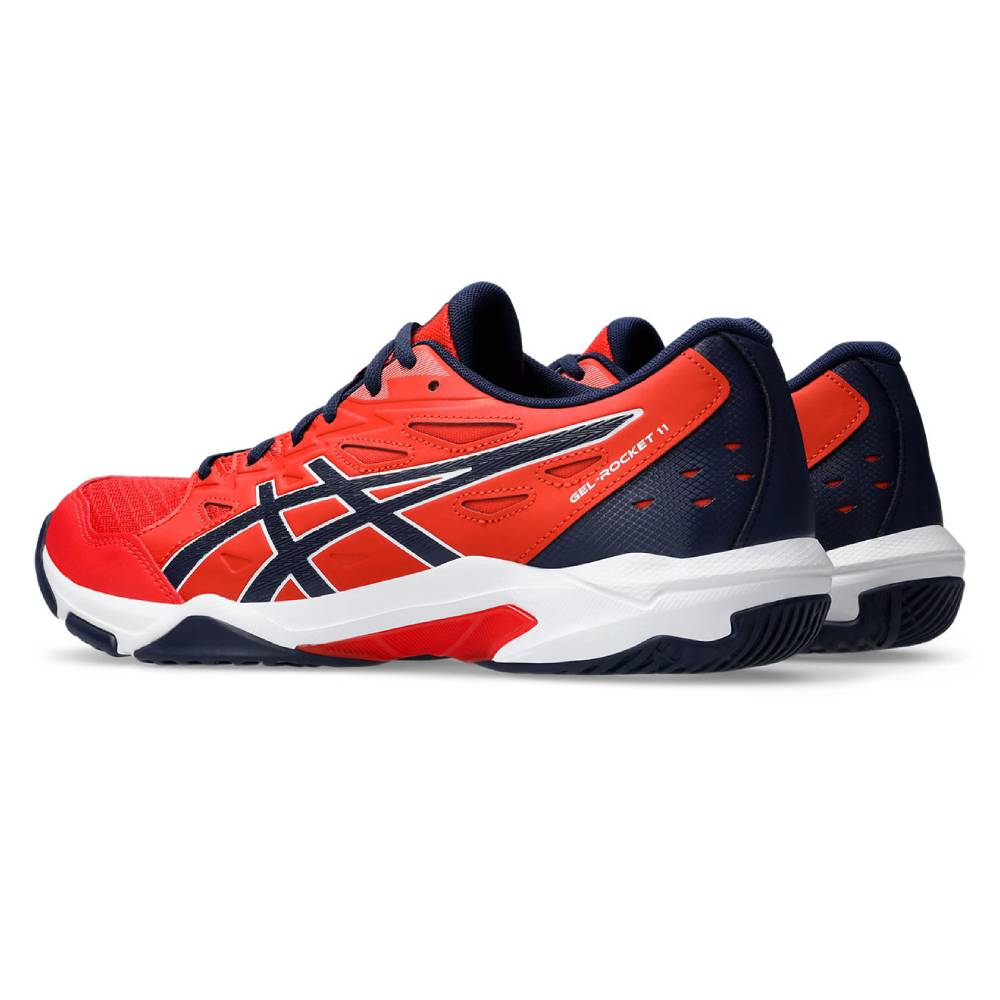 ASICS Gel Rocket 11 Men's Volleyball Shoes - Lightweight Indoor Court Shoes for Badminton, Squash & Tennis - Non-Marking Rubber Sole (Fiery Red/Peacoat) - Perfect for Gym, Sports & Casual Wear