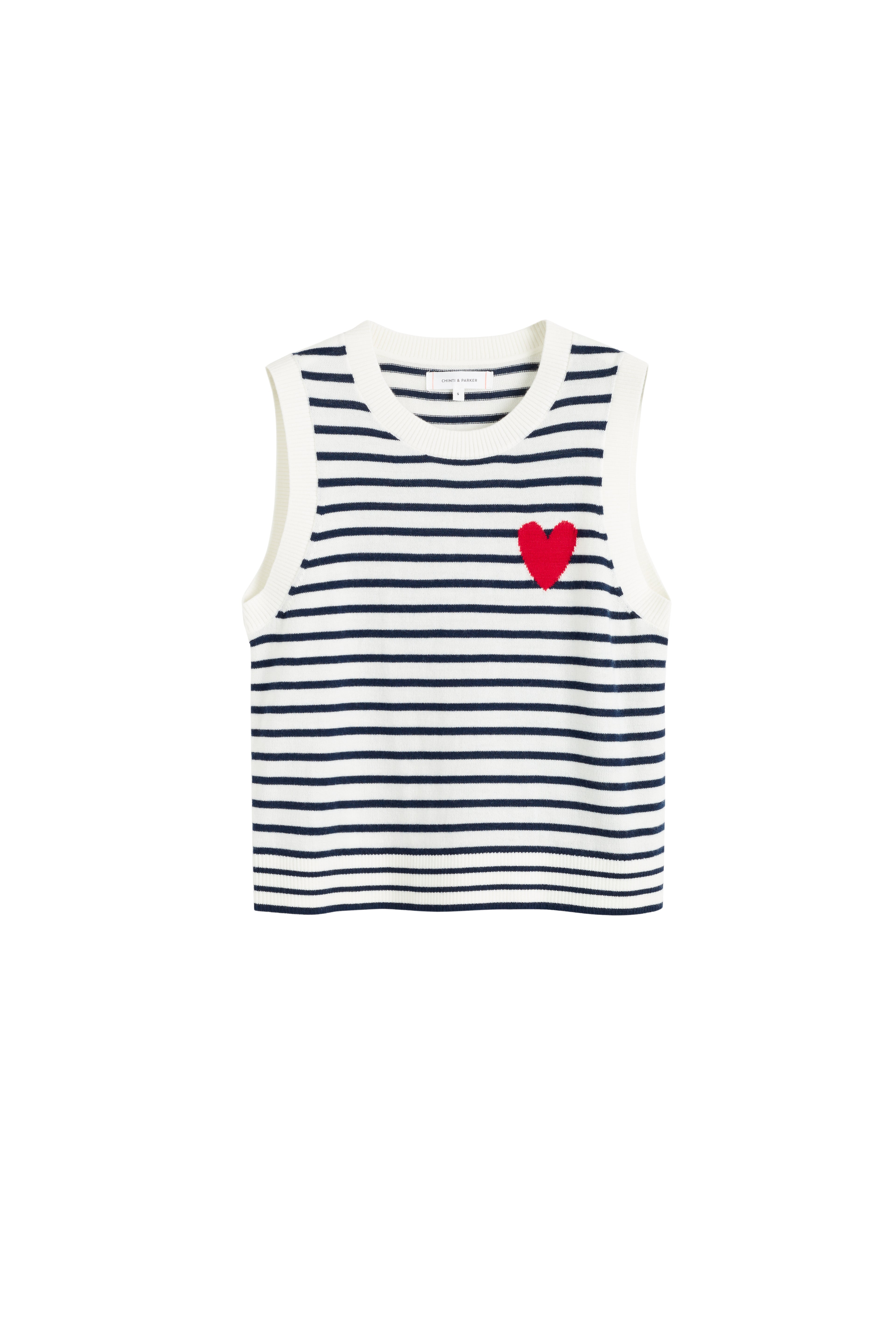 Premium Navy Blue Merino Wool Heart Print Breton Tank Top - Soft & Breathable for Women - Perfect for Casual Wear, Layering & Summer Outfits