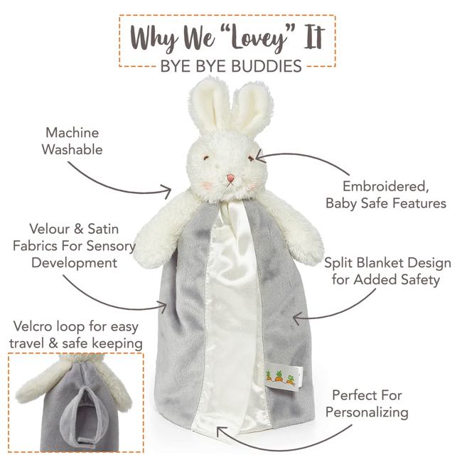 Bunnies By The Bay Bye Bye Buddy Grey Bloom Bunny - Soft Plush Stuffed Animal Toy for Kids & Babies | Perfect for Cuddling, Nursery Decor, and Gift Giving