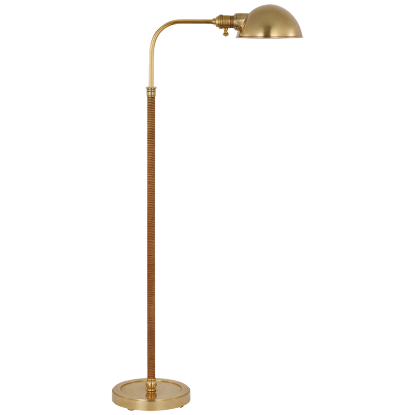 Basden Pharmacy Floor Lamp - Vintage Brass & Rattan Shade - Adjustable Height for Living Room, Bedroom, or Office Lighting