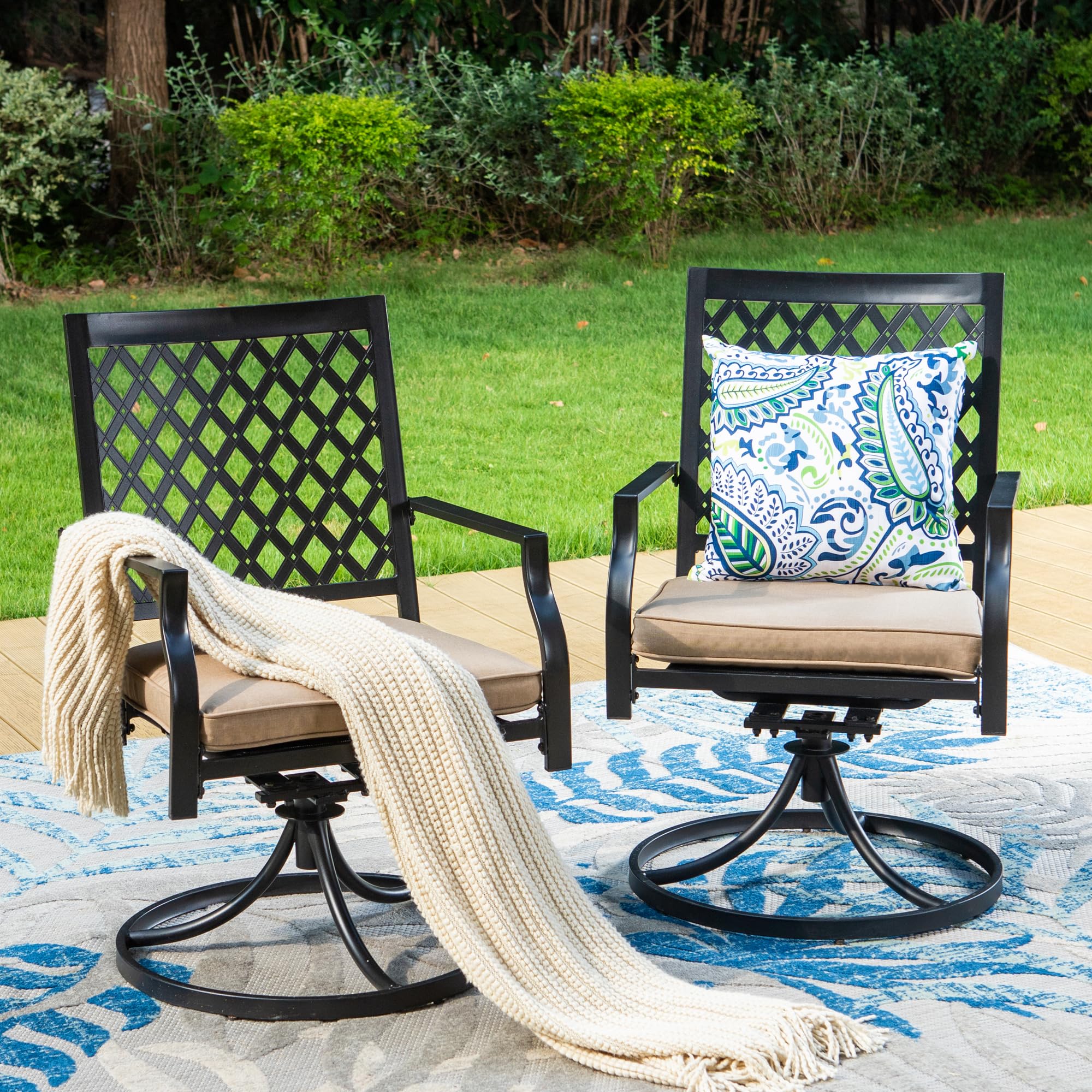 PHI VILLA Outdoor Swivel Rocking Chairs Set of 2 - 300 lb Weight Capacity Patio Dining Chairs with Cushions for Garden, Backyard, Bistro - Perfect for Relaxing, Entertaining & Outdoor Dining