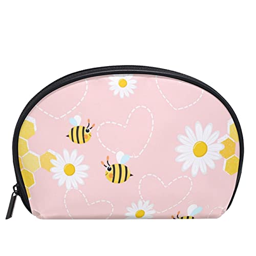 Women's Bee Daisy Flower Cosmetic Bag - Waterproof Makeup Organizer Pouch with Multiple Compartments for Purse, Travel & Daily Use | Perfect for Toiletries, Brushes & Beauty Essentials