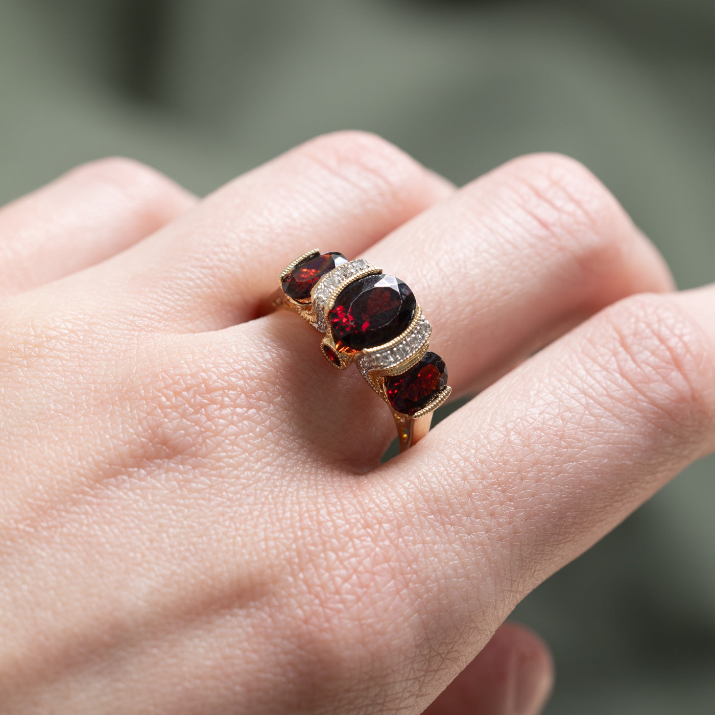 Elegant Garnet & Diamond Cocktail Ring - 3.90ctw Garnet & 0.14ctw Diamond - Size 9.5 - Perfect for Evening Parties, Weddings & Special Occasions