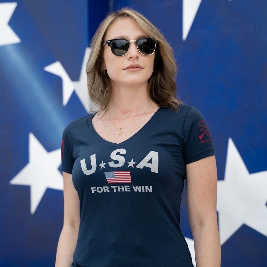 USA For The Win Women's V-Neck T-Shirt in Midnight Navy - Comfortable Casual Tee for Everyday Wear, Gym, and Outings