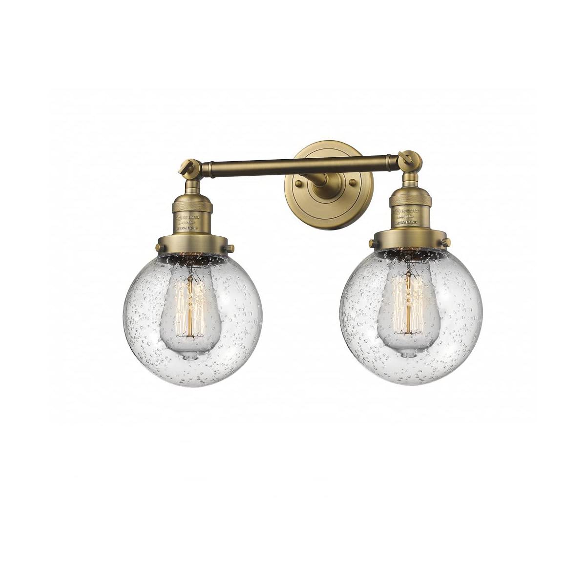 Vintage Dimmable LED Bathroom Light Fixture - 2 Lights, Brushed Brass Finish, Energy Efficient for Modern Bathrooms | Perfect for Vanity, Powder Room & Spa-Style Decor