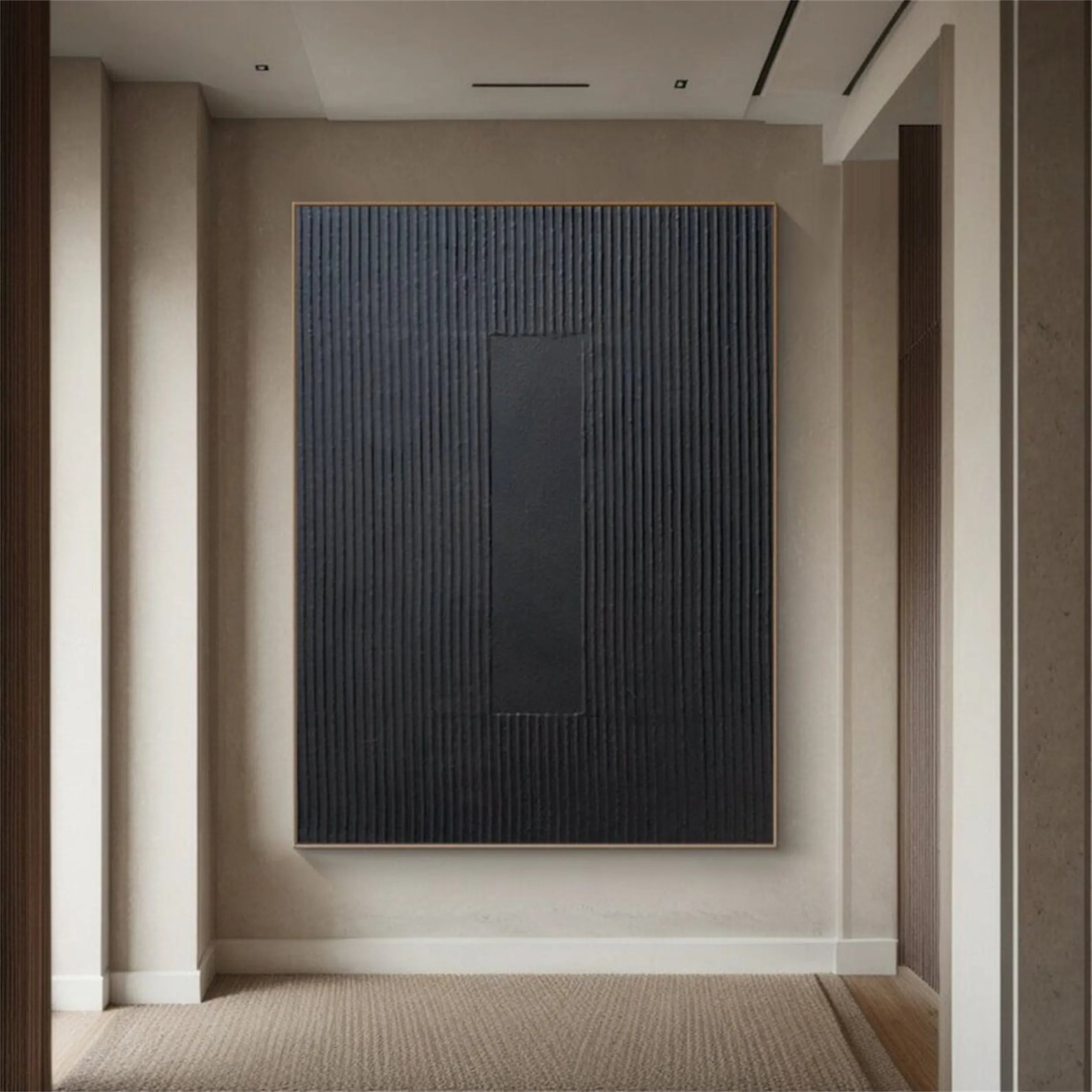 Black Minimalist Textured Painting Canvas #MZ086 - Modern Abstract Wall Art for Living Room, Bedroom & Office Decor