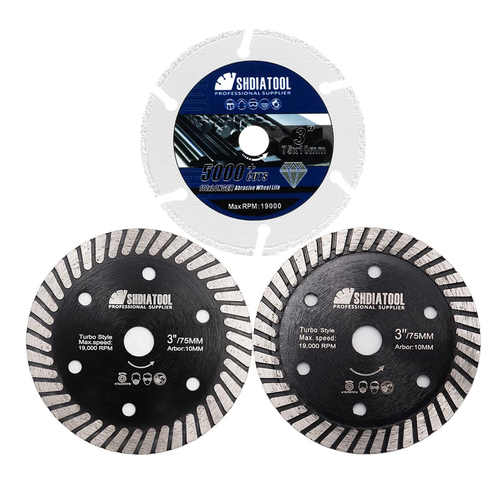 3-Pack 75mm Diamond Saw Blade for Tile, Concrete & Metal - 3/8