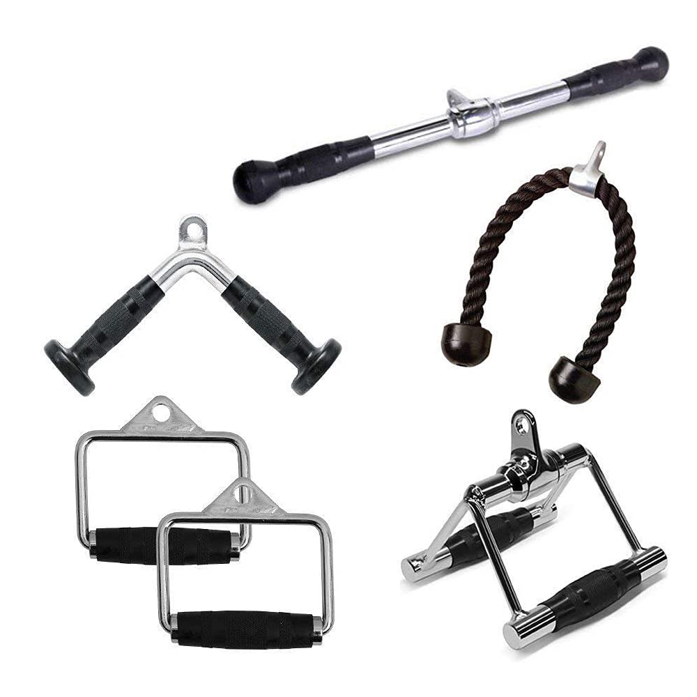 Fitness Maniac Home Gym Cable Attachment Handle - Chrome Press Down Bar for Strength Training & Exercise - Perfect for Home Gym Workouts & Cable Machine Accessories