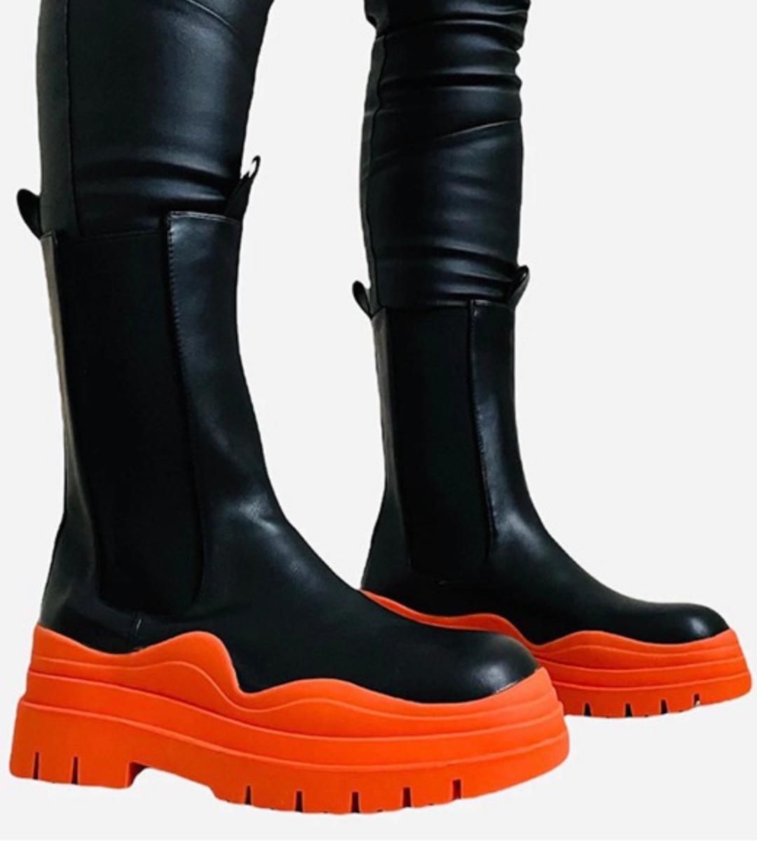 Cendi Booties for Women - Stylish Black & Orange Winter Boots | Warm & Comfortable Ankle Booties for Casual Outfits, Outdoor Walks & Cold Weather Fashion
