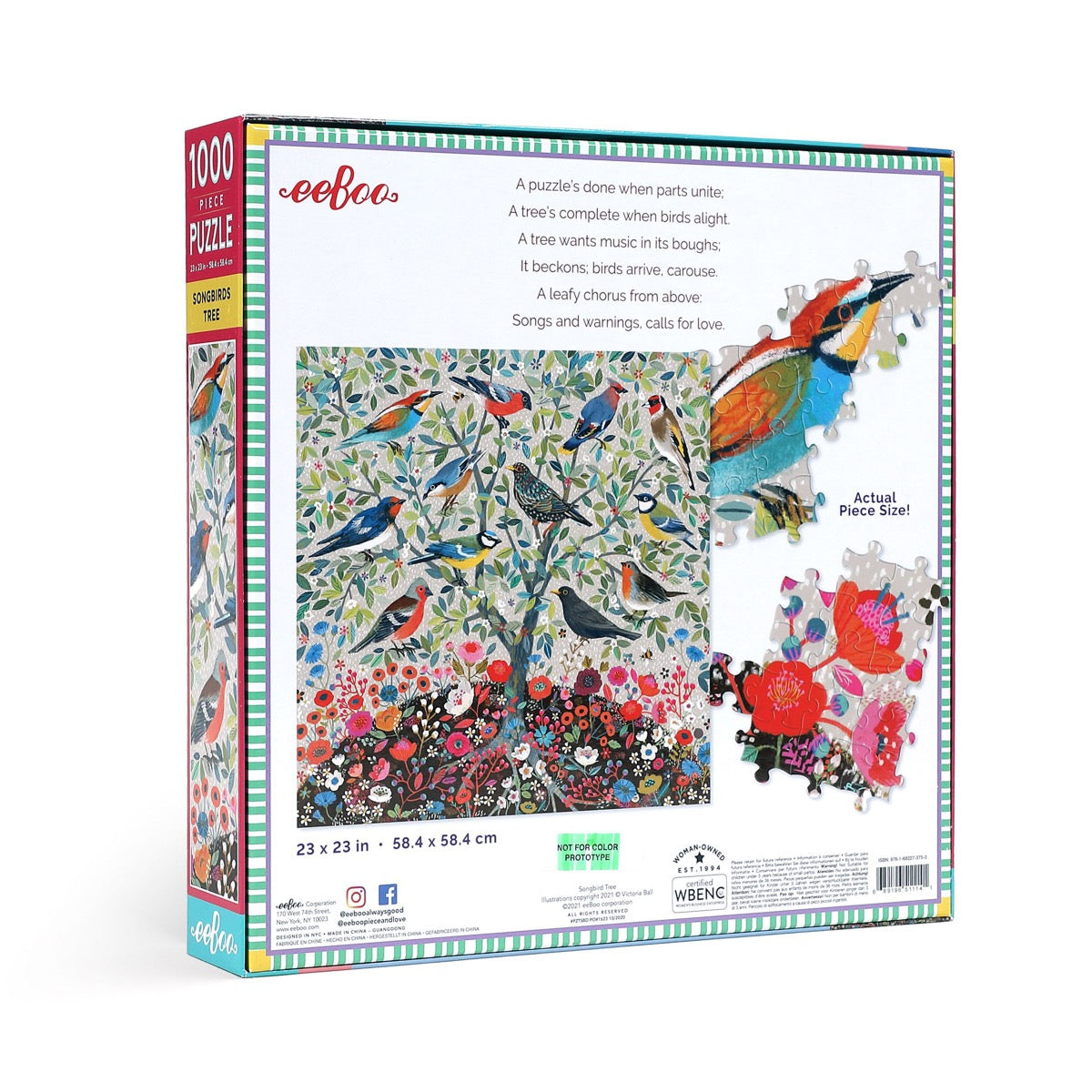 eeBoo 1000 Piece Songbirds Tree Jigsaw Puzzle - Beautiful Bird-Themed Puzzle for Adults & Teens - Perfect for Family Game Night & Relaxation
