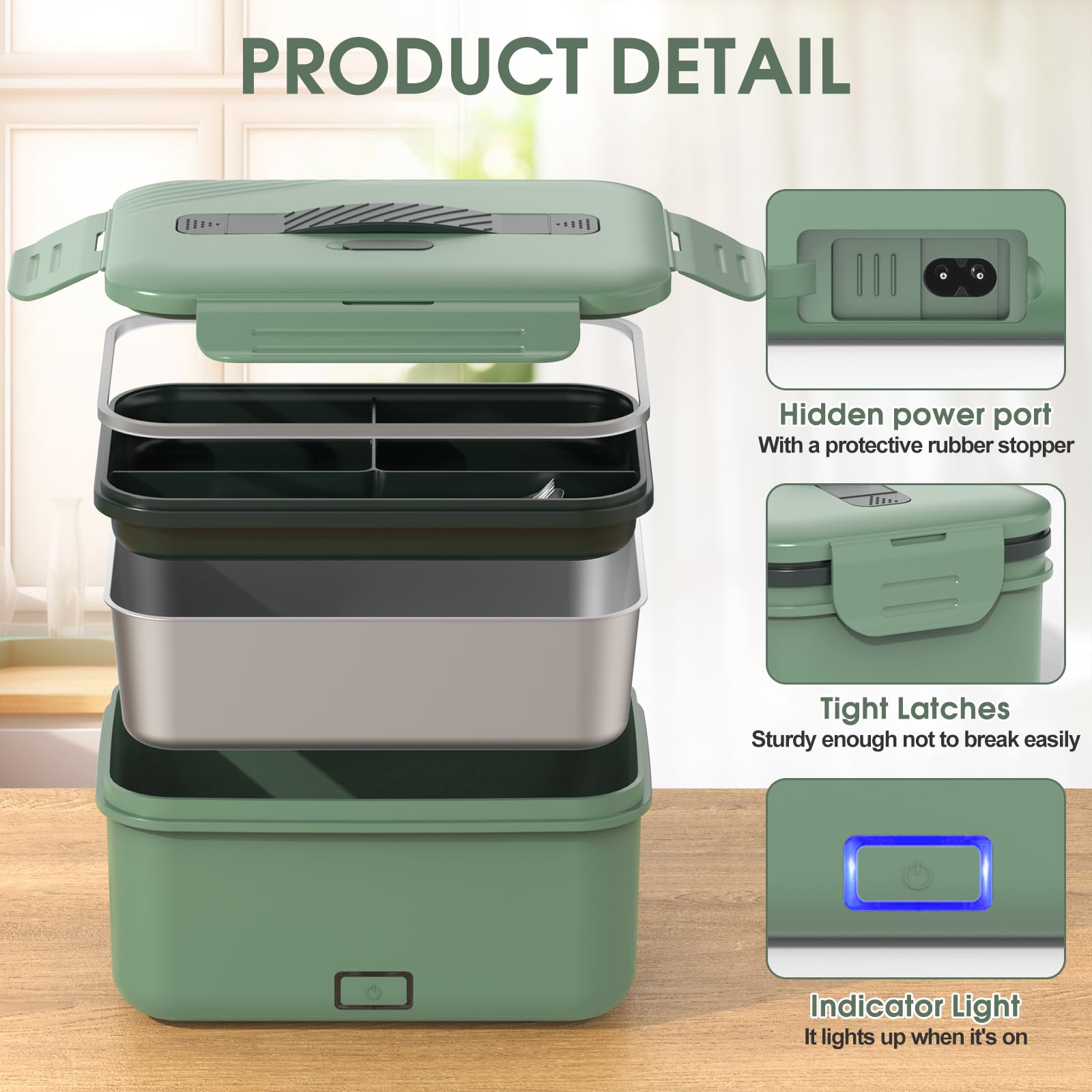 Upgraded 3-in-1 Electric Lunch Box Food Warmer - Portable 60W-100W Leakproof Heated Lunch Container with 1.8L Stainless Steel Container, Fork, Spoon & Carry Bag (12V/24V/110V) - Perfect for Office, Car, Truck & Travel Meals