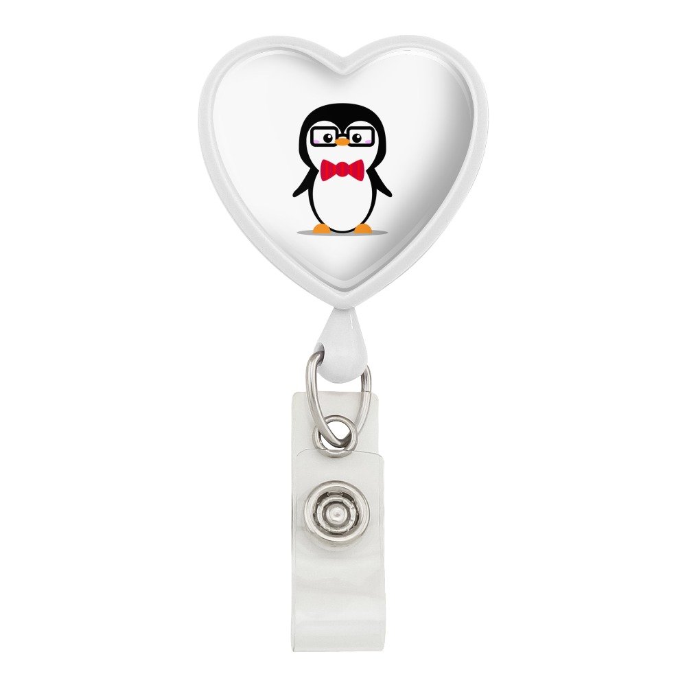 Cartoon Penguin Lanyard with Bow Tie & Glasses - White | ID Badge Holder for Work & Events