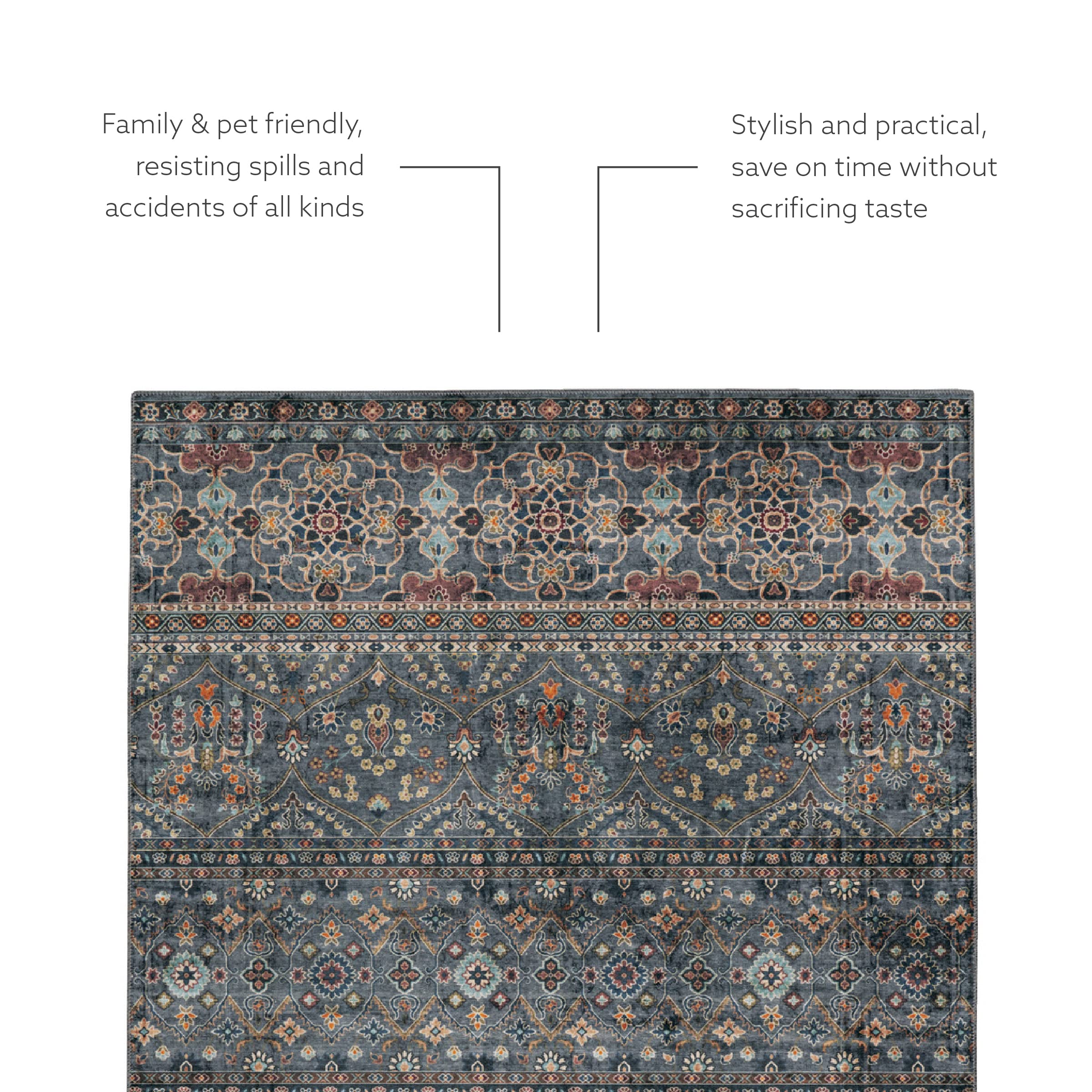 Linon Washable Area Rug 5' x 7' - Jasper Teal & Ivory Indoor/Outdoor Rug - Soft Non-Slip Floor Mat for Living Room, Bedroom, Patio & Office Decor