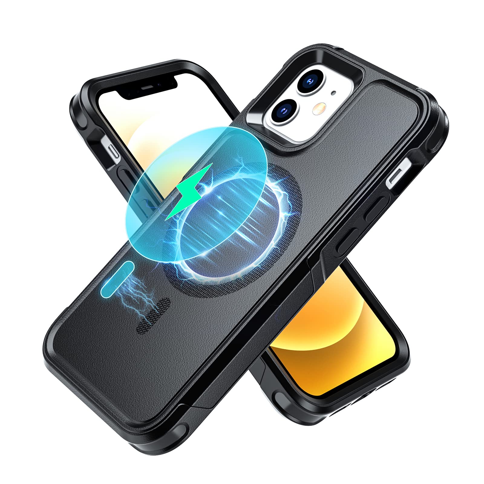 AWES Magnetic Case for iPhone 12 & iPhone 12 Pro - Slim Shockproof Protective Cover with Magsafe Wireless Charging Compatibility | Perfect for Everyday Use, Travel & Outdoor Activities (Black)