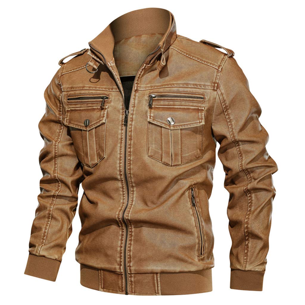 Men's Slim Fit Denim Jacket with Stand Collar - Big & Tall Size Washed Leather Jacket for Casual Wear | Perfect for Outdoor Activities, Date Nights & Street Style Fashion