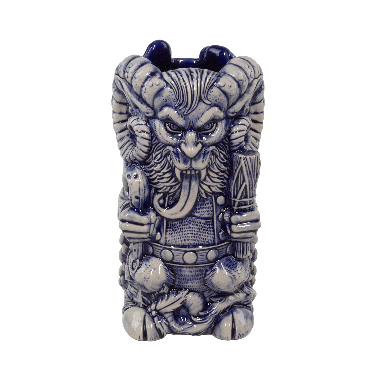 Krampus Designer Series Tiki Mug - Blue Wiped Ceramic Cup for Halloween, Christmas & Themed Parties | Collectible Barware for Cocktails, Beer & Tropical Drinks | Perfect Gift for Horror & Tiki Lovers