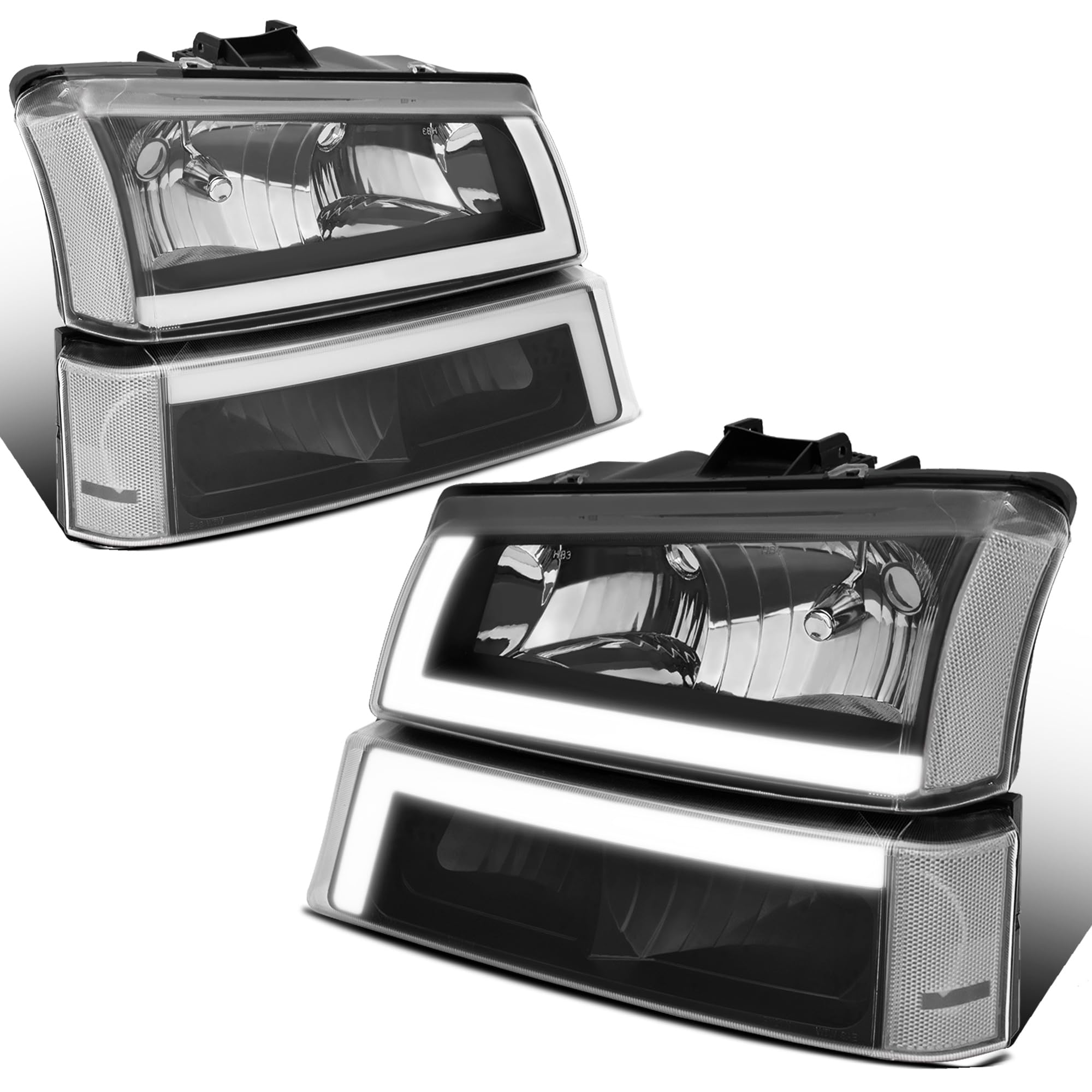 Replacement Headlight Assembly for 2003-2006 Chevy Avalanche & 2003-2007 Chevy Silverado 1500/2500/3500 - Black Housing, Clear Lens & DRL - Perfect for Night Driving & Off-Road Adventures