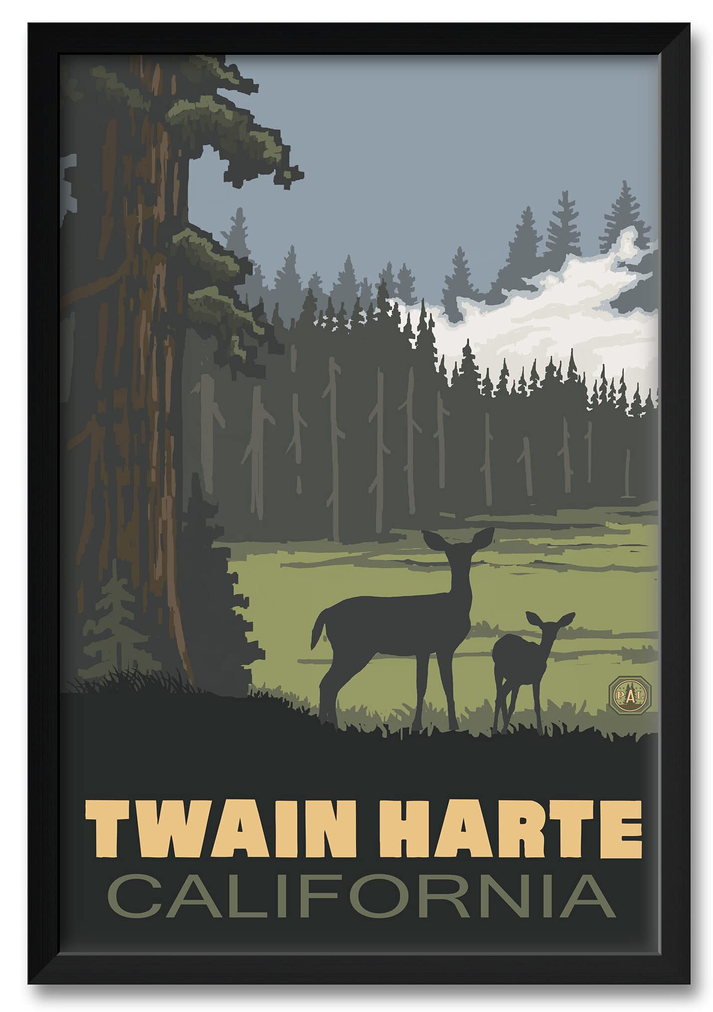 Paul A. Lanquist Framed Deer Art Print - 26x38 Inch California Meadow Landscape Wall Decor - Perfect for Living Room, Bedroom or Office