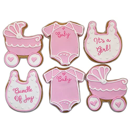 Baby Shower Decorated Shortbread Cookies - Individually Wrapped Pink Cookies with Bow by BakersDozenToGo (18 Pack) - Perfect for Baby Showers, Gender Reveals & New Mom Gifts