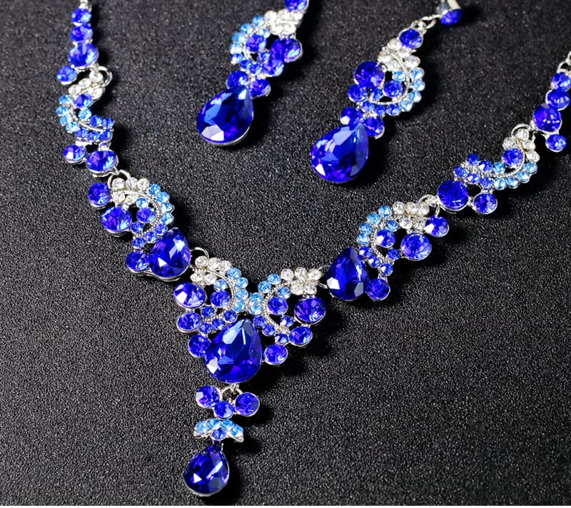 Elegant Women's Wedding Jewelry Set - Rhinestone Crystal Bridal Necklace & Earrings with Floral Teardrop Design | Perfect for Bridal Shower, Engagement Party & Formal Occasions